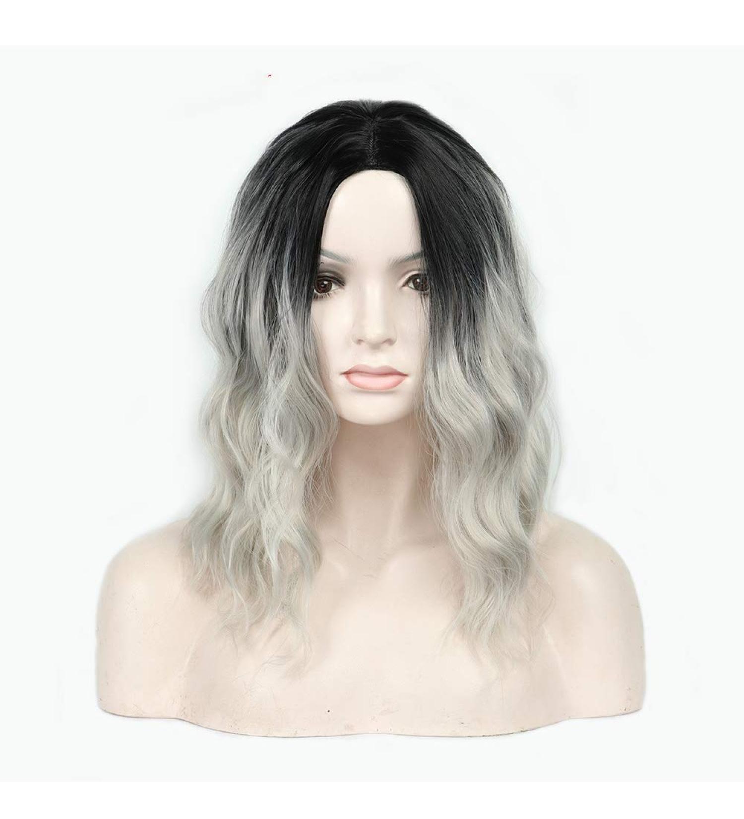 SHIYID Natural Wave Wig Brown Mixed Blonde Silver Gray Hair Middle Part Synthetic Fiber Wigs For White Black Women