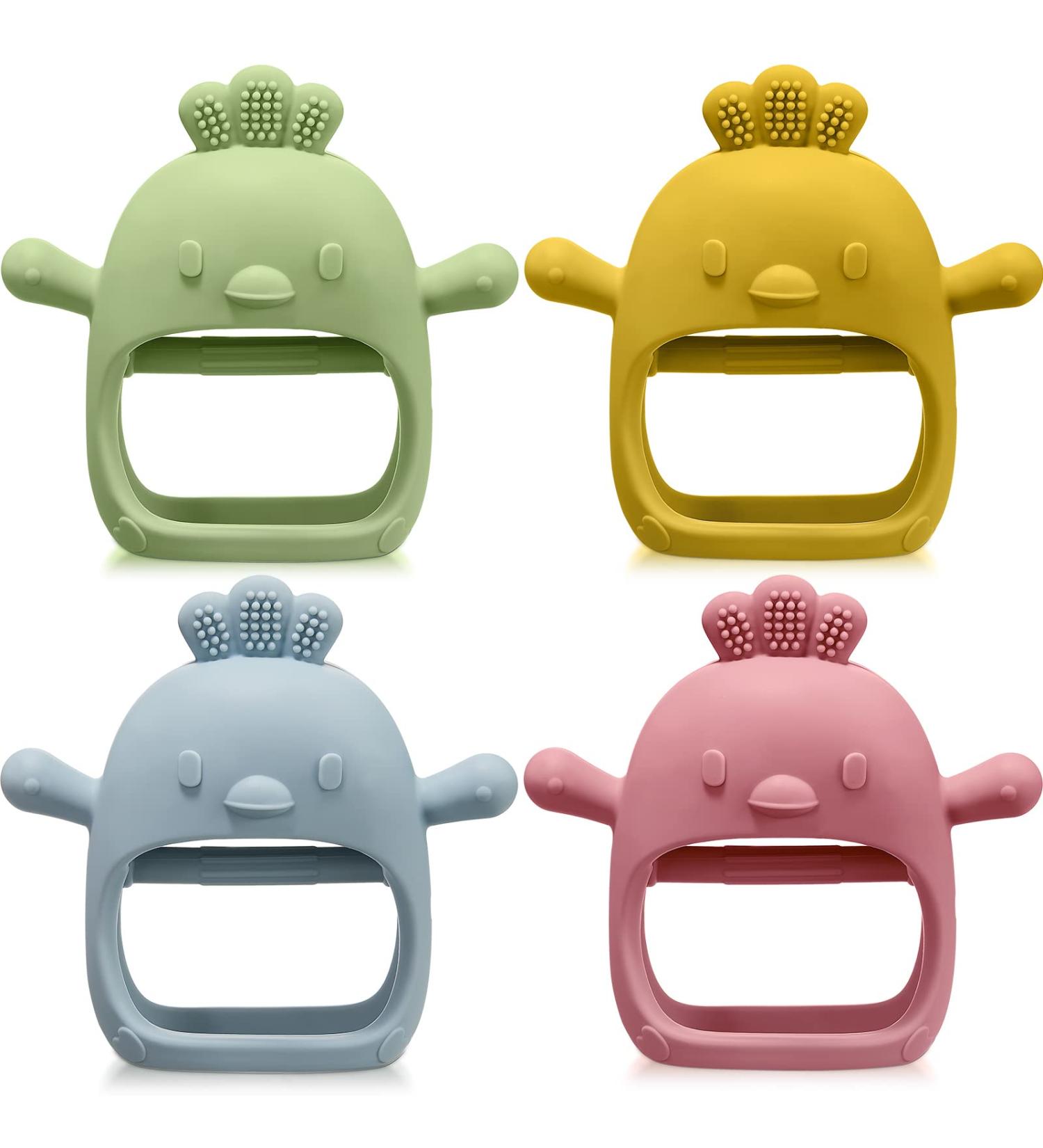 4 Pack Silicone Baby Teething Toys for 0-6 Months | Anti-Dropping Wrist Teethers | Chick Baby Chew Toy for Sucking Needs - Buy Online on SooperMarket.com