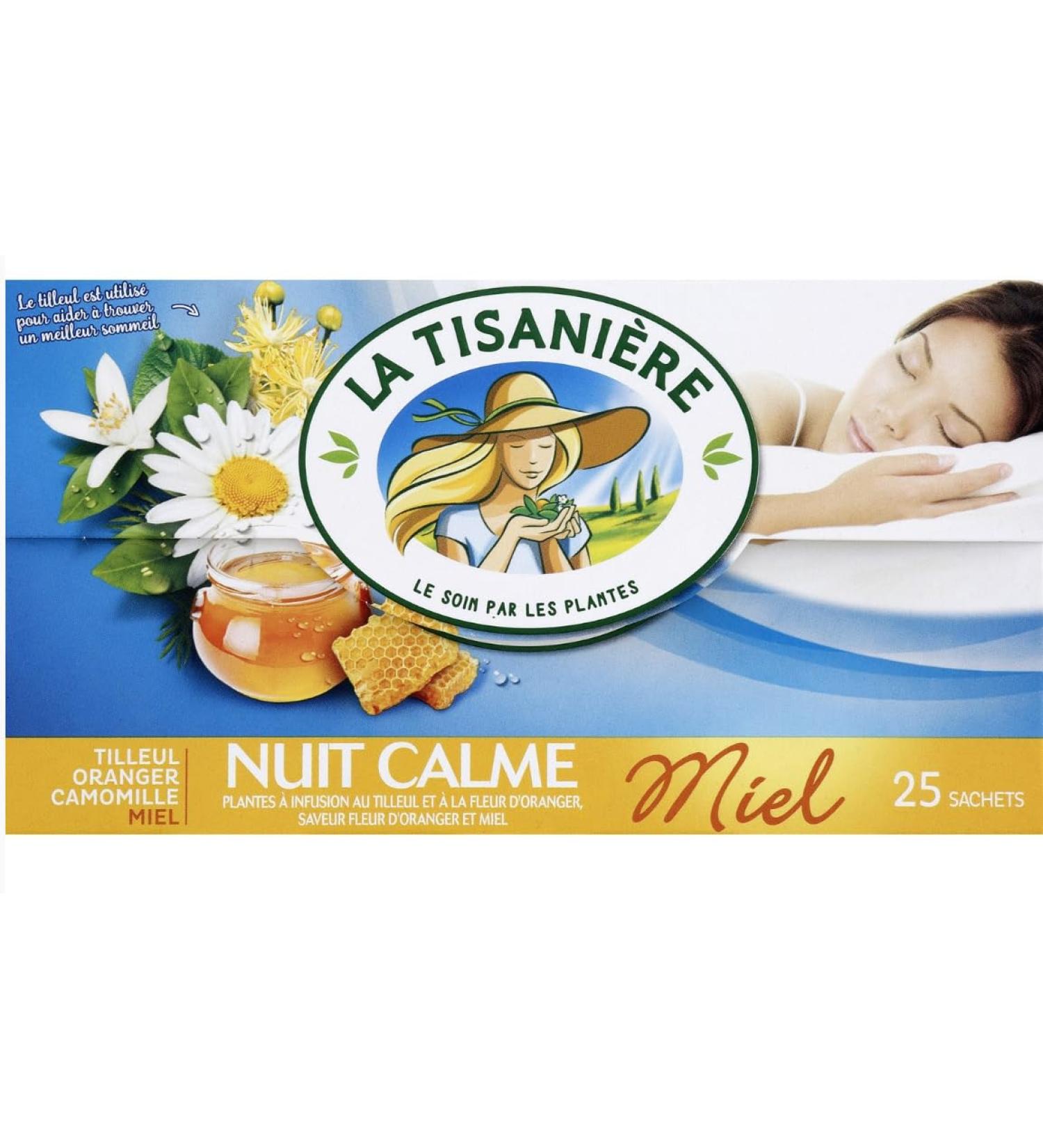 La Tisaniere French Tisane Miel" Quiet Night with Honey" 25 Tea Bags - Pack of 3