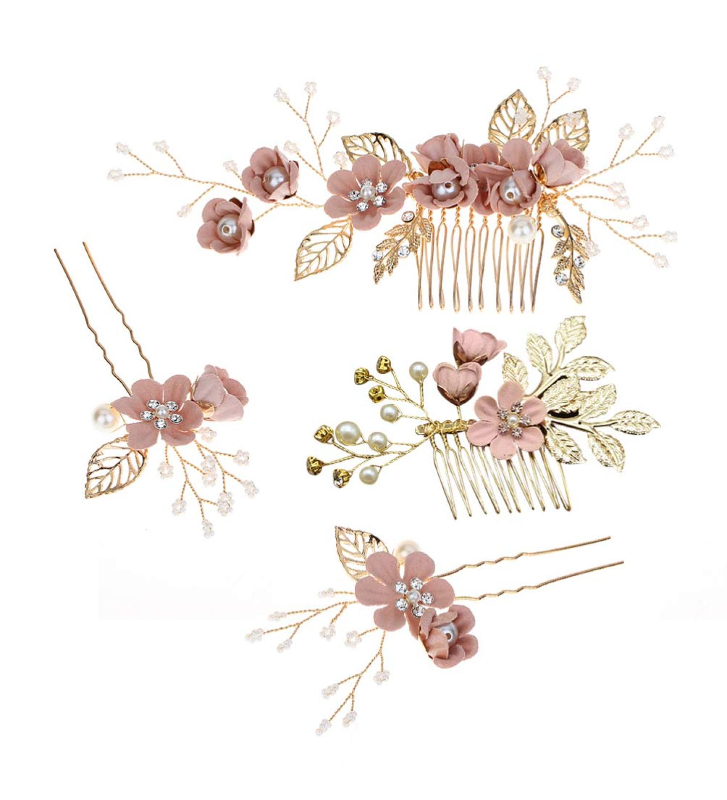 Toyvian 4pcs Wedding Hair Accessories Bridal Hair Comb Pearl Hair Accessories Bridal Hair Clip Wedding Hair Comb Clip Floral Girls Bridal Hair Accessories Rhinestone Hair Piece (Pink) - Buy Online on SooperMarket.com