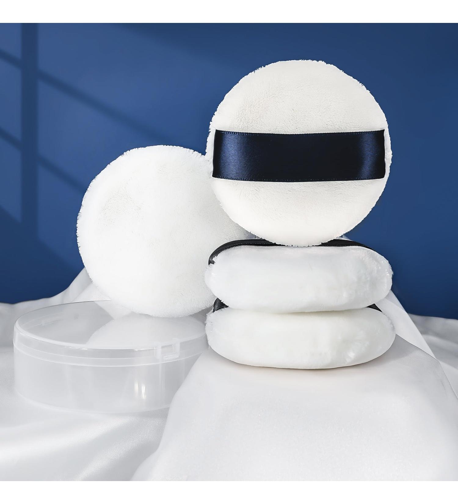 Whaline 4 Pack Velour Powder Puff - 2.9 Inch Washable Cotton Puffs with Ribbon & Case for Foundation Body & Loose Powder (White - Buy Online on SooperMarket.com