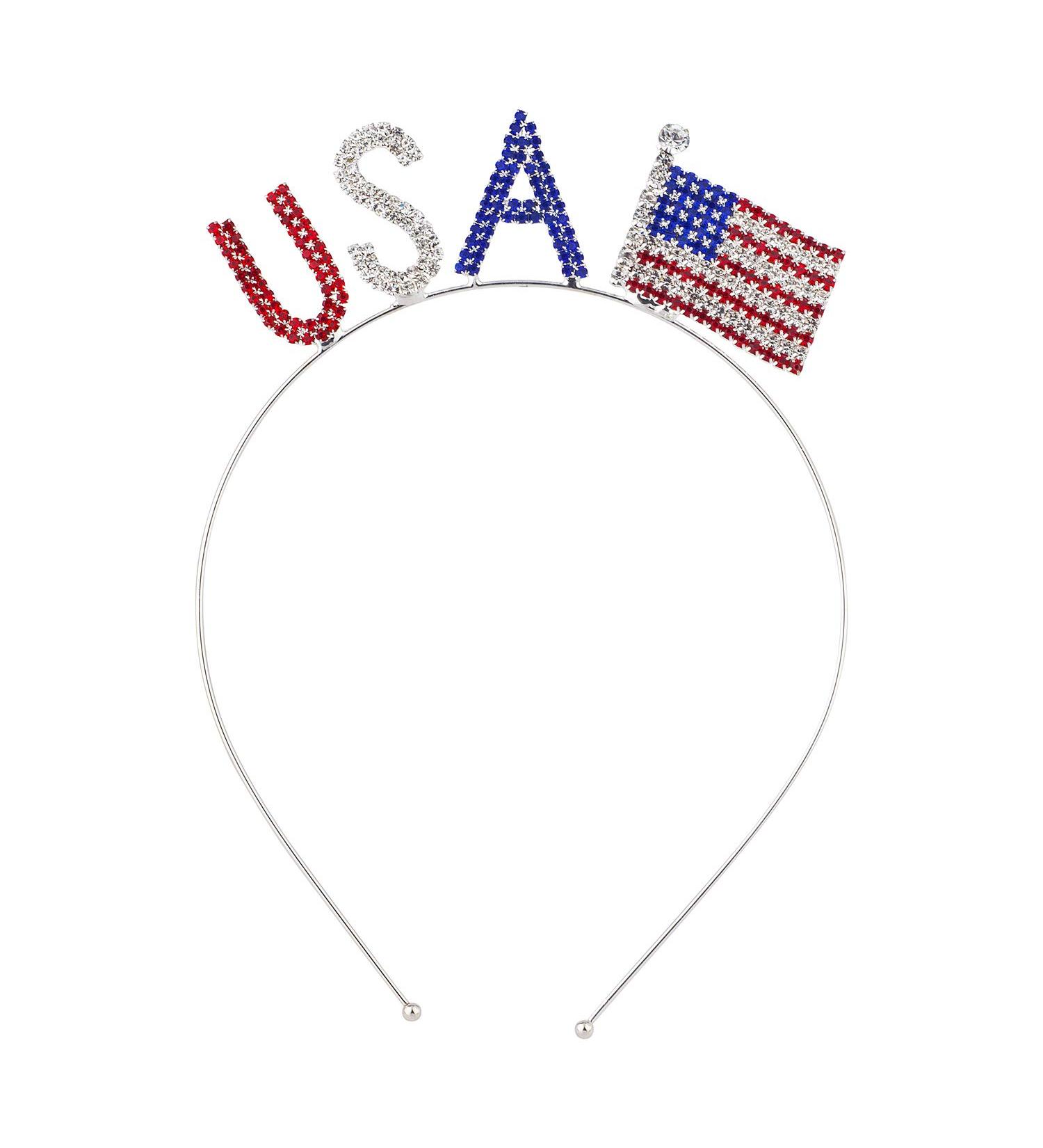 Lux Accessories Silvertone Patriotic USA American Flag Red Blue Clear Crystal Rhinestones Fashion Headband