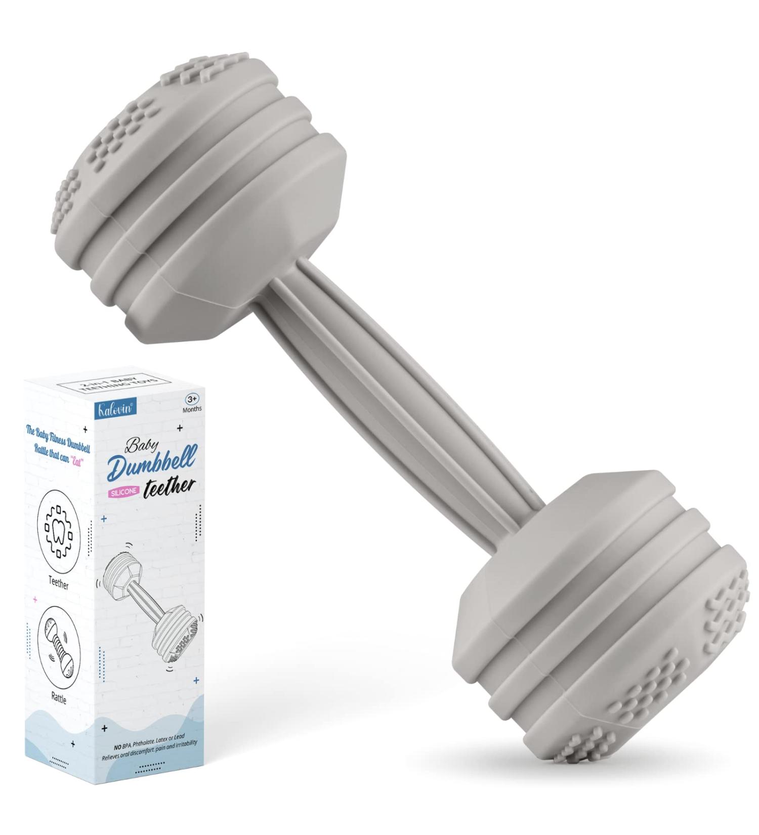 Silicone Baby Dumbbell Teether Toy - Weighted Rattle and Sensory Toy for Boys and Girls - Buy Online on SooperMarket.com