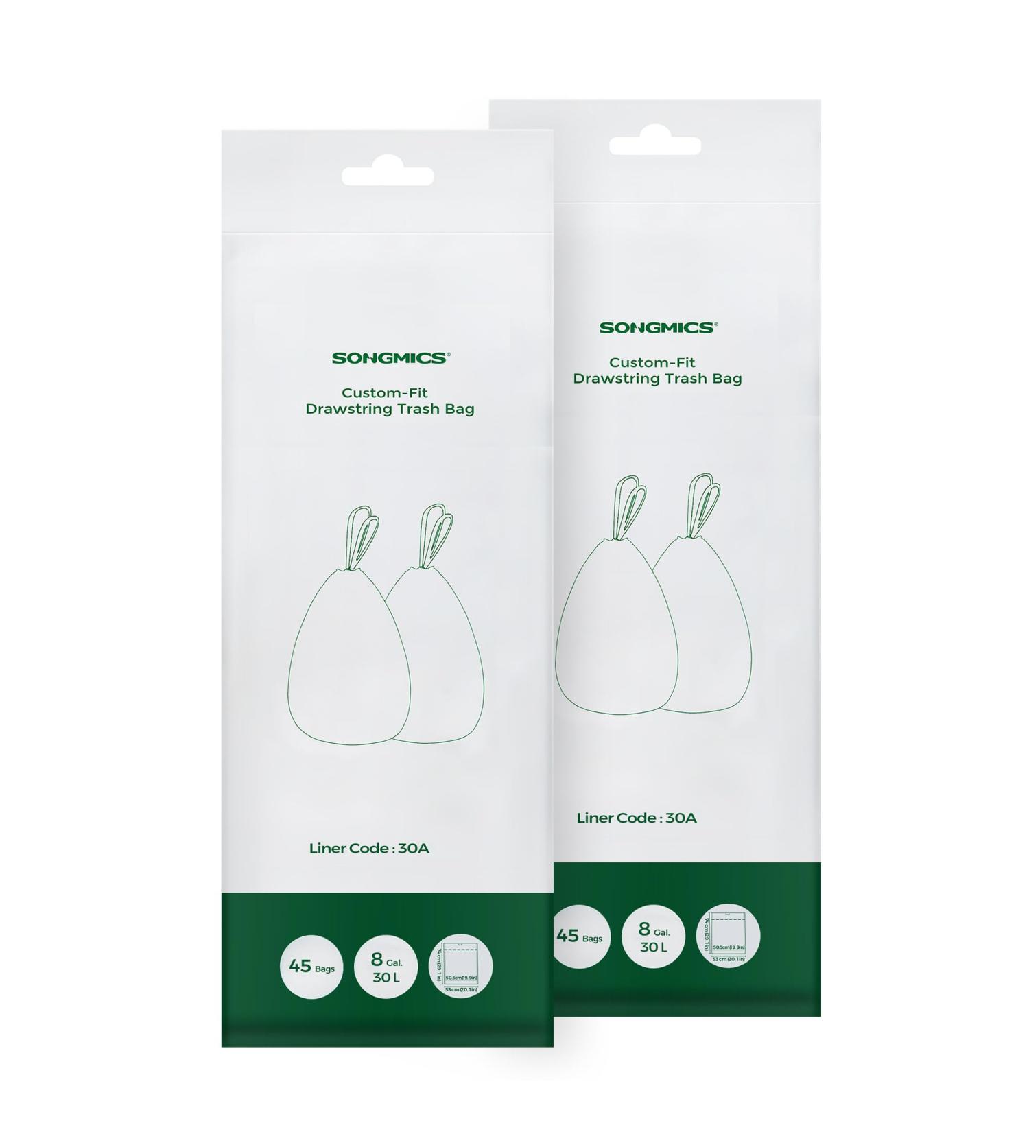 SONGMICS 30L Drawstring Garbage Bags - Custom Size 90 Pack (2 Rolls) - White KRB30A02 | Eco-Friendly & Durable Quality - Buy Online on SooperMarket.com