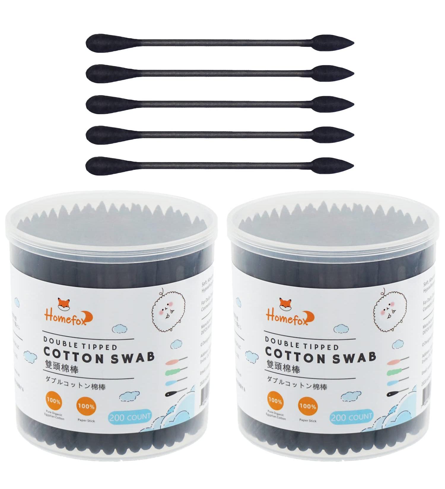 HOMEFOX Black Cotton Swabs Precision Pointed - 400 Count | Organic Charcoal Tip | Gentle & Cruelty-Free | Double-Sided | Soft Paper Stick | Black - Buy Online on SooperMarket.com