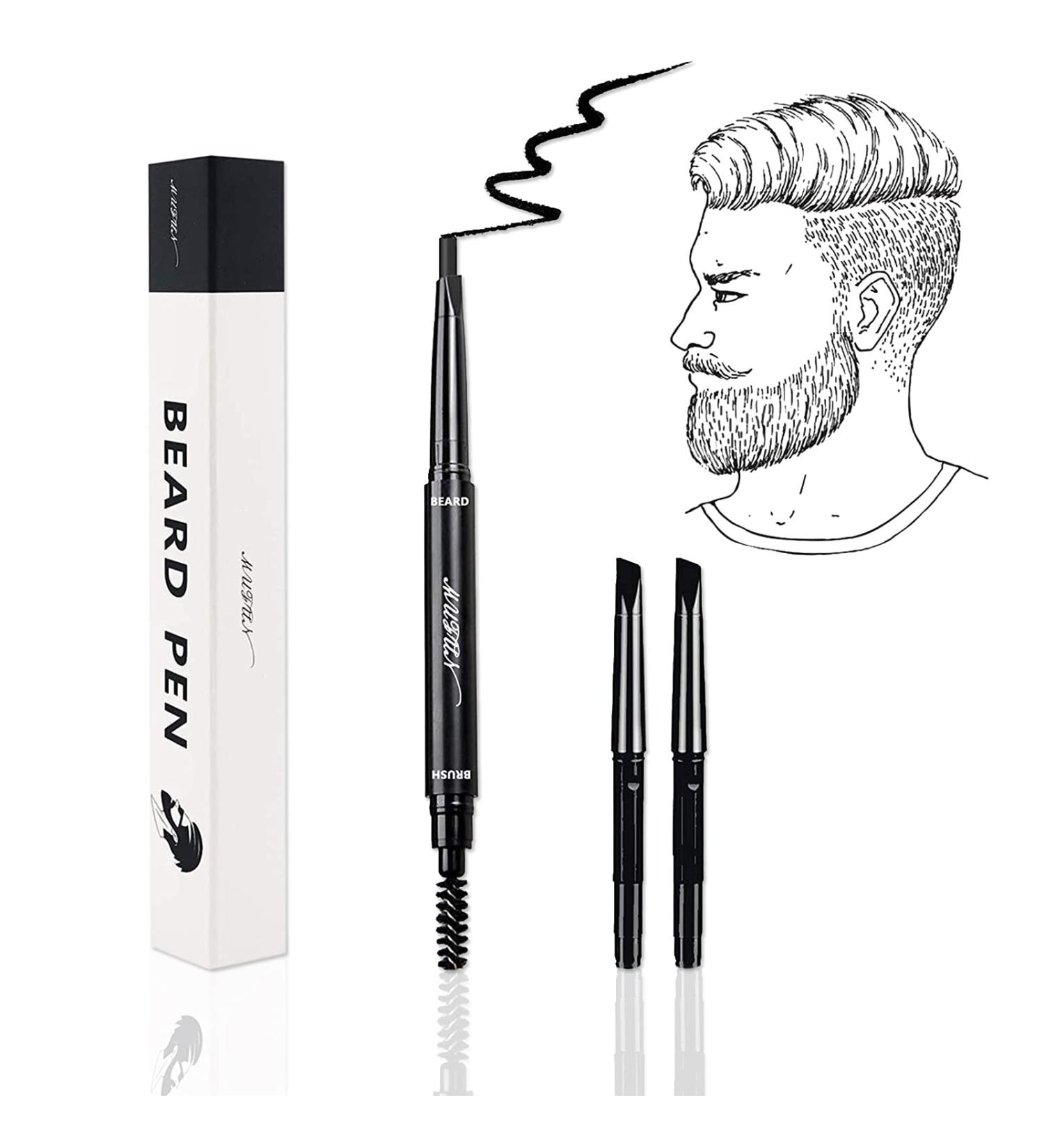 Beard Pen Beard Filler Pencil for Men - Waterproof & Sweat Proof Beard Styling Tool for Natural Fullness - Includes 2 Replacement Tips (Black) - Buy Online on SooperMarket.com