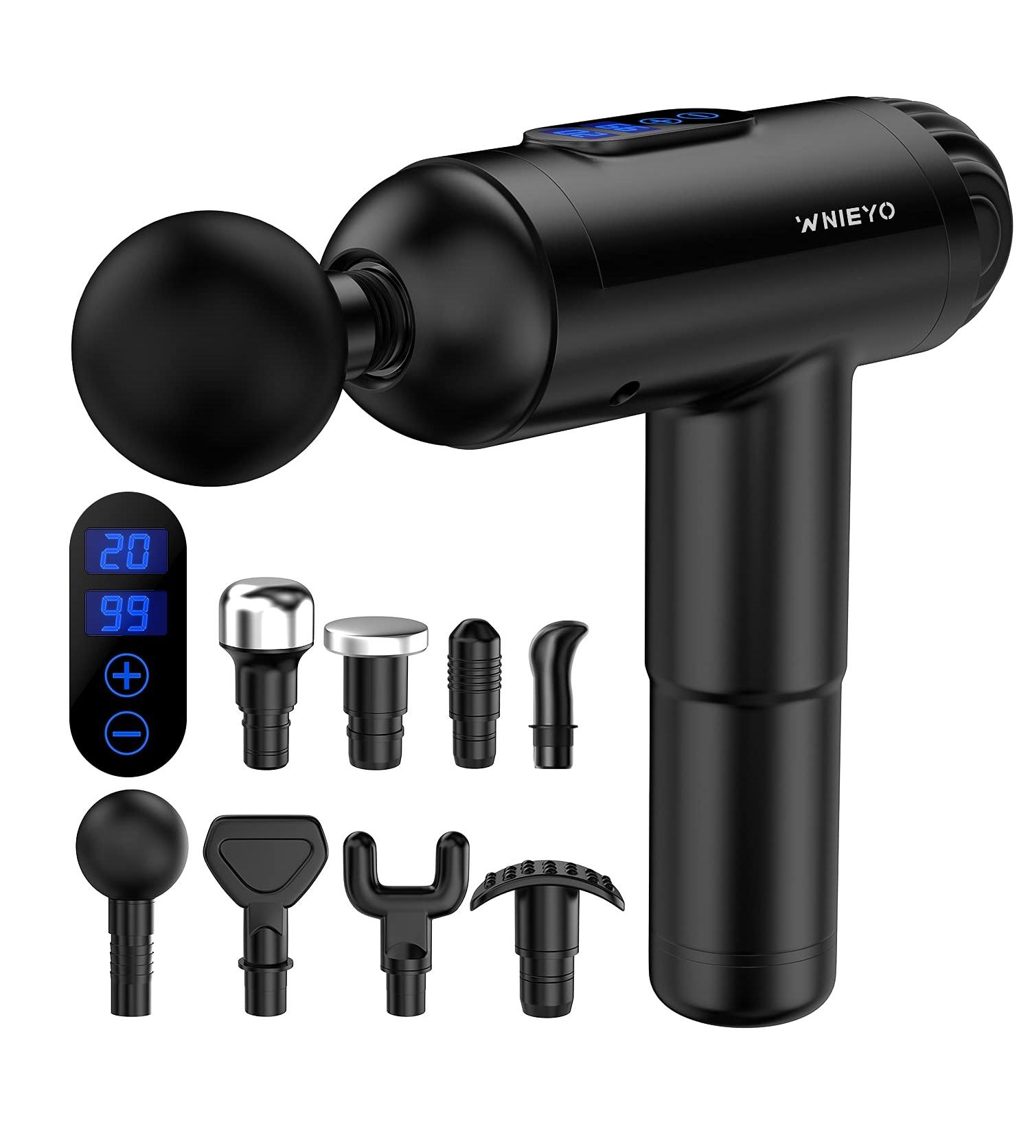 Deep Tissue Massage Gun for Athletes | 20 Speed Muscle Massager with 8 Replacement Heads and Side Screen - Buy Online on SooperMarket.com