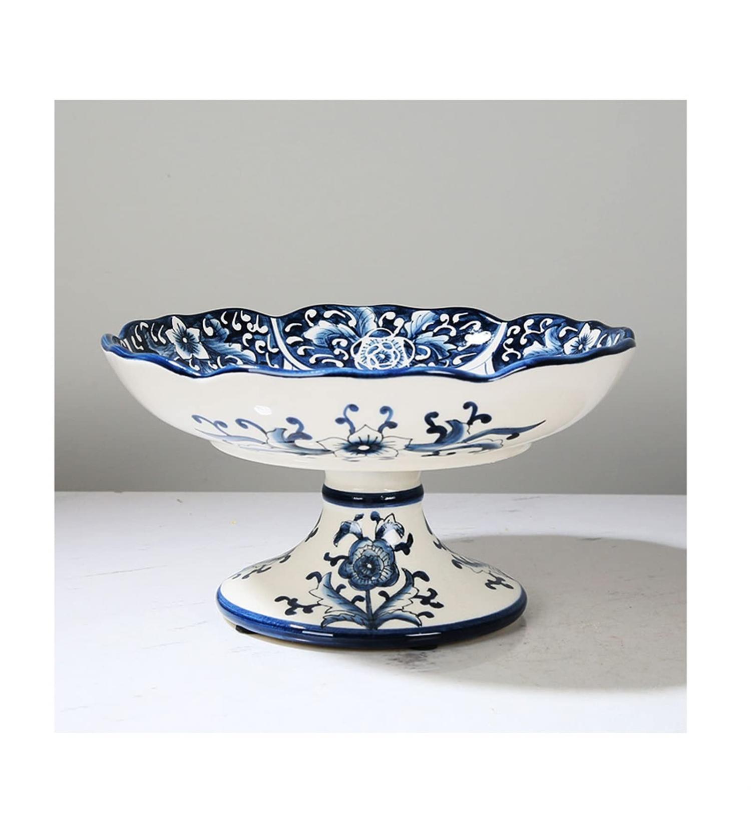 Fruit Basket Bowl Fruit Bowl New Chinese Style Retro Blue and White Porcelain Fruit Dish Home Living Room Kitchen Restaurant Desktop Decor Round Ceramic Fruit Plate Fruit Bowls (Color : C) - Buy Online on SooperMarket.com