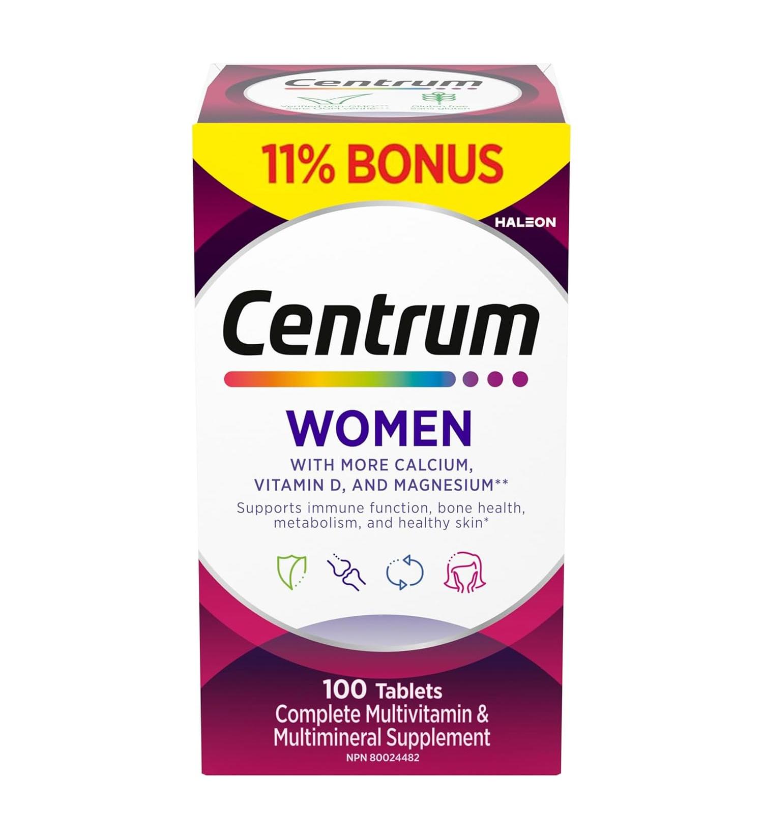 Centrum Women Multivitamins/Minerals Supplement 100 Tablets - Buy Online on SooperMarket.com