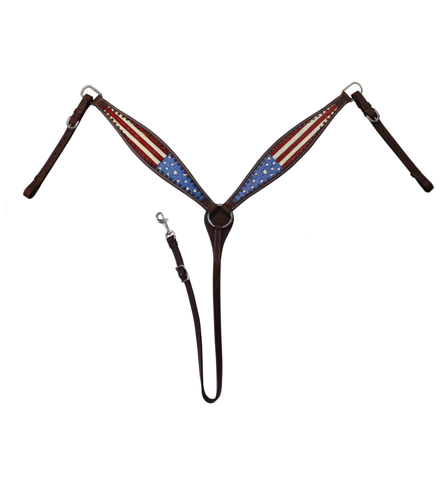 Tahoe Tack Patriotic American Flag Drum Dyed Leather Western Breast Collar(Full Horse Size)