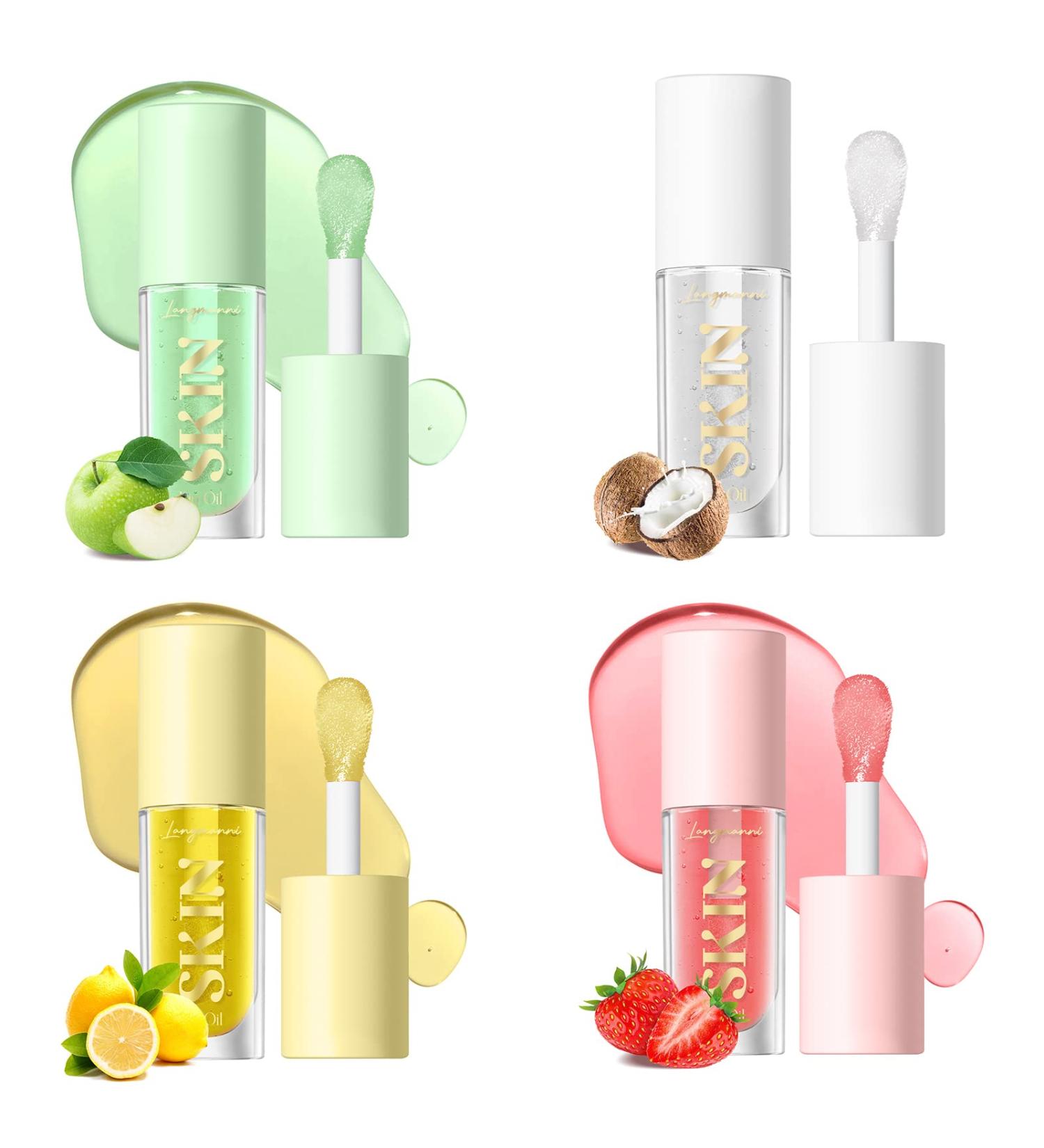 Hydrating Plumping Lip Oil 4-Pack with Fruit Extract | Moisturizing Lip Gloss Balm for Dry Lips - Buy Online on SooperMarket.com