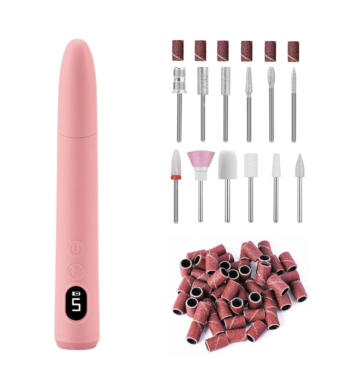 Electric Nail Files Portable Rechargeable Cordless Nail Drill for Acrylic Gel Nails 12 Drill Bits Professional Electric Manicure Pedicure Kit for Grinding Polishing Trimming Home Salon Use Pink - Buy Online on SooperMarket.com