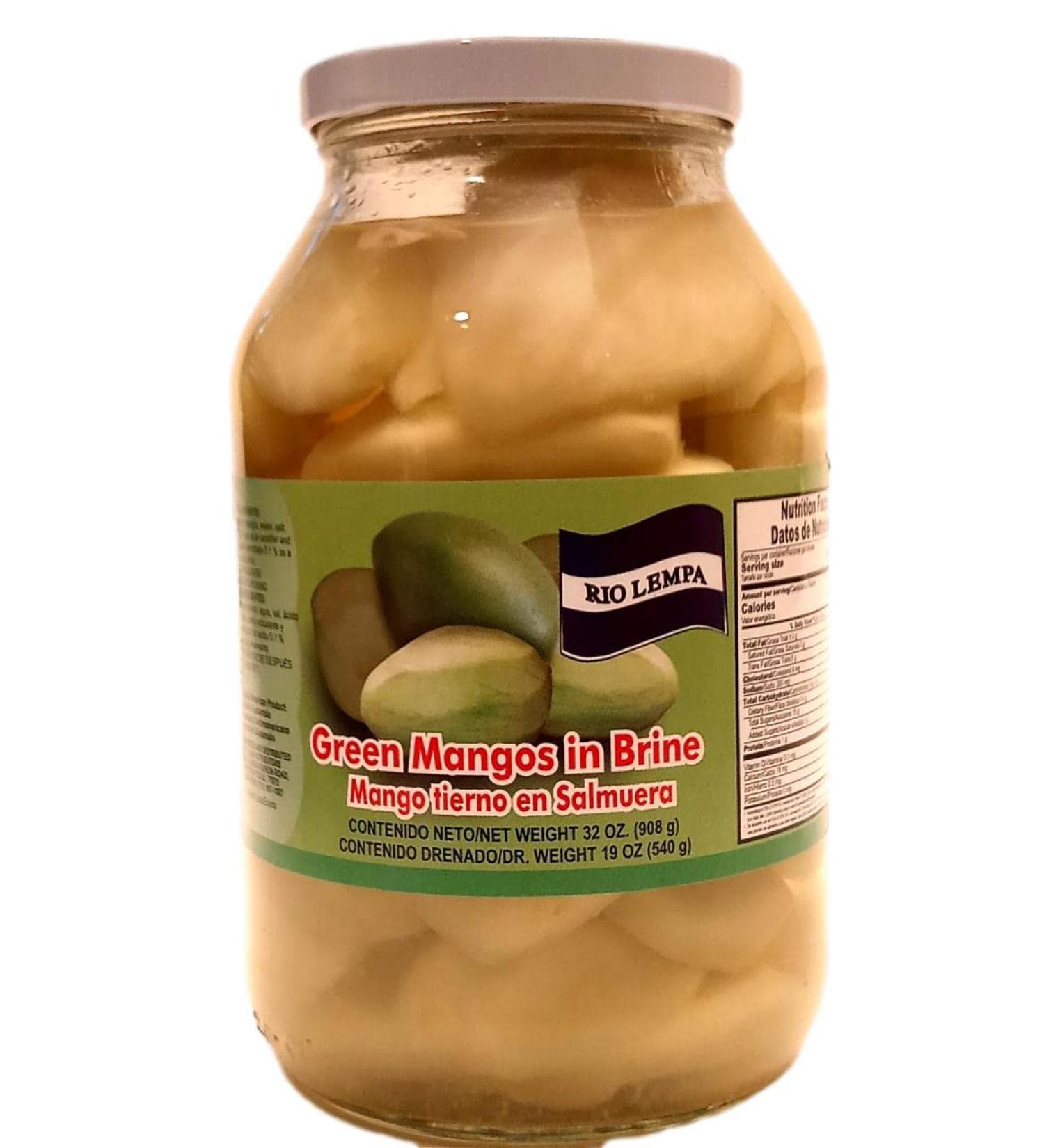 Al Amin Foods RIO LEMPA Green Mango in Brine - 32 oz Glass Jar (906g) - Authentic Salvadoran Mango Tierno en Solmuero - 19 oz Drained Weight - Shop Now! - Buy Online on SooperMarket.com