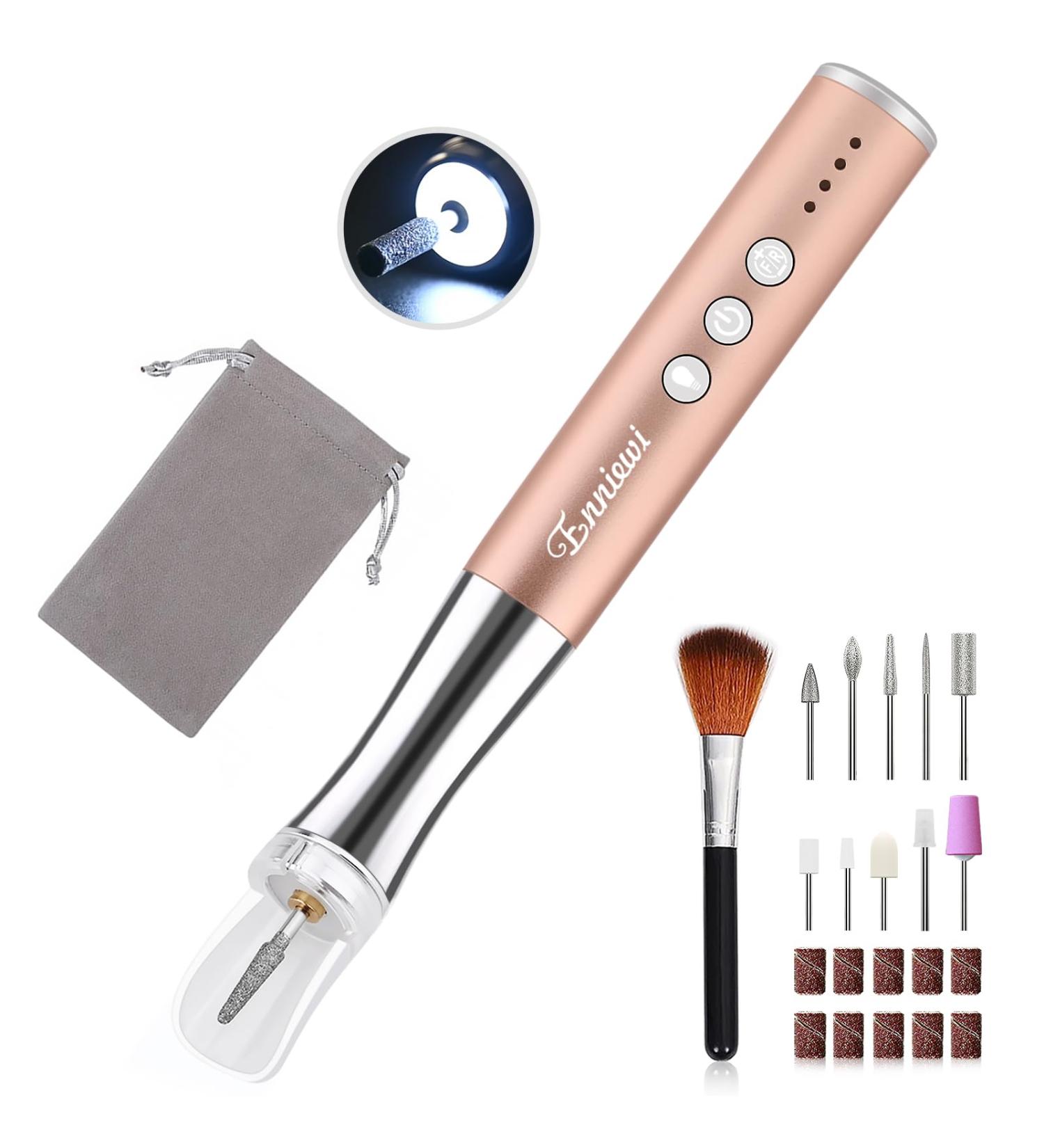 Professional Manicure Pedicure Nail Drill Kit - Cordless Electric Nail File 10 Bits & Bands LED Light 3 Speed Nail Care Tools for Home & Salon - Buy Online on SooperMarket.com
