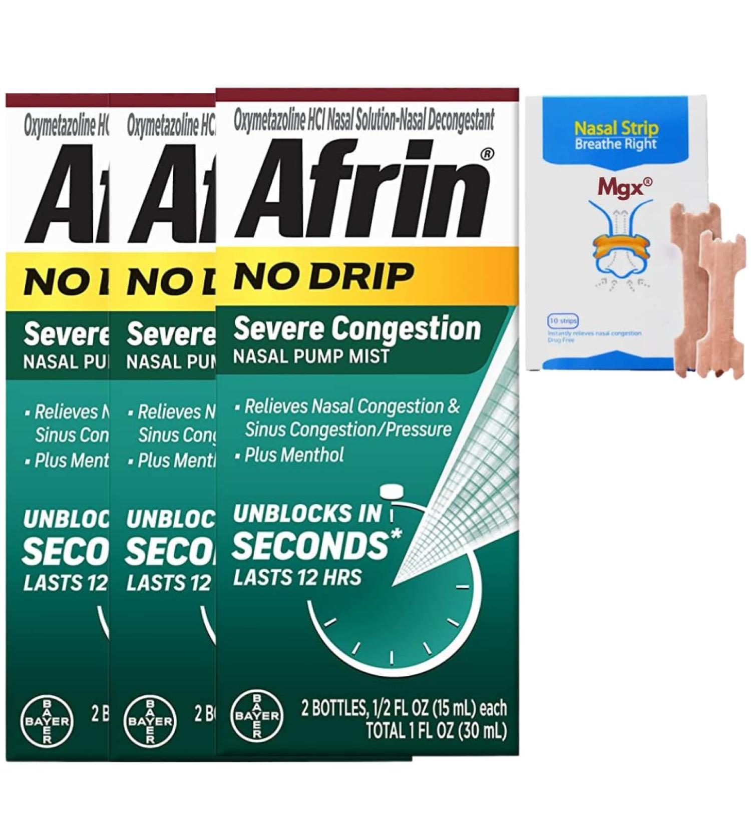 Afrin 20ml No Drip Severe Congestion Nasal Spray - Fast-Acting Relief for Blocked Passages - Bonus 10 Nasal Strips - Buy Online on SooperMarket.com