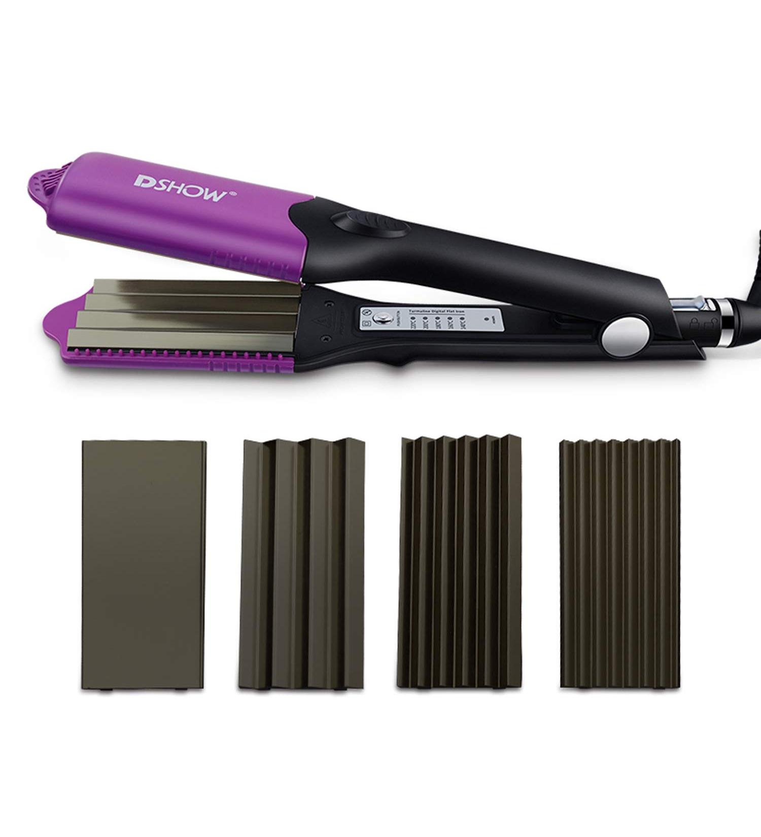 DSHOW Hair Crimper for Women - 4 Interchangeable Plates Volumizing Crimping Iron with 5 Heat Settings 60 Min Auto Off - Perfect for Fluffy Hairstyles - Purple - Buy Online on SooperMarket.com