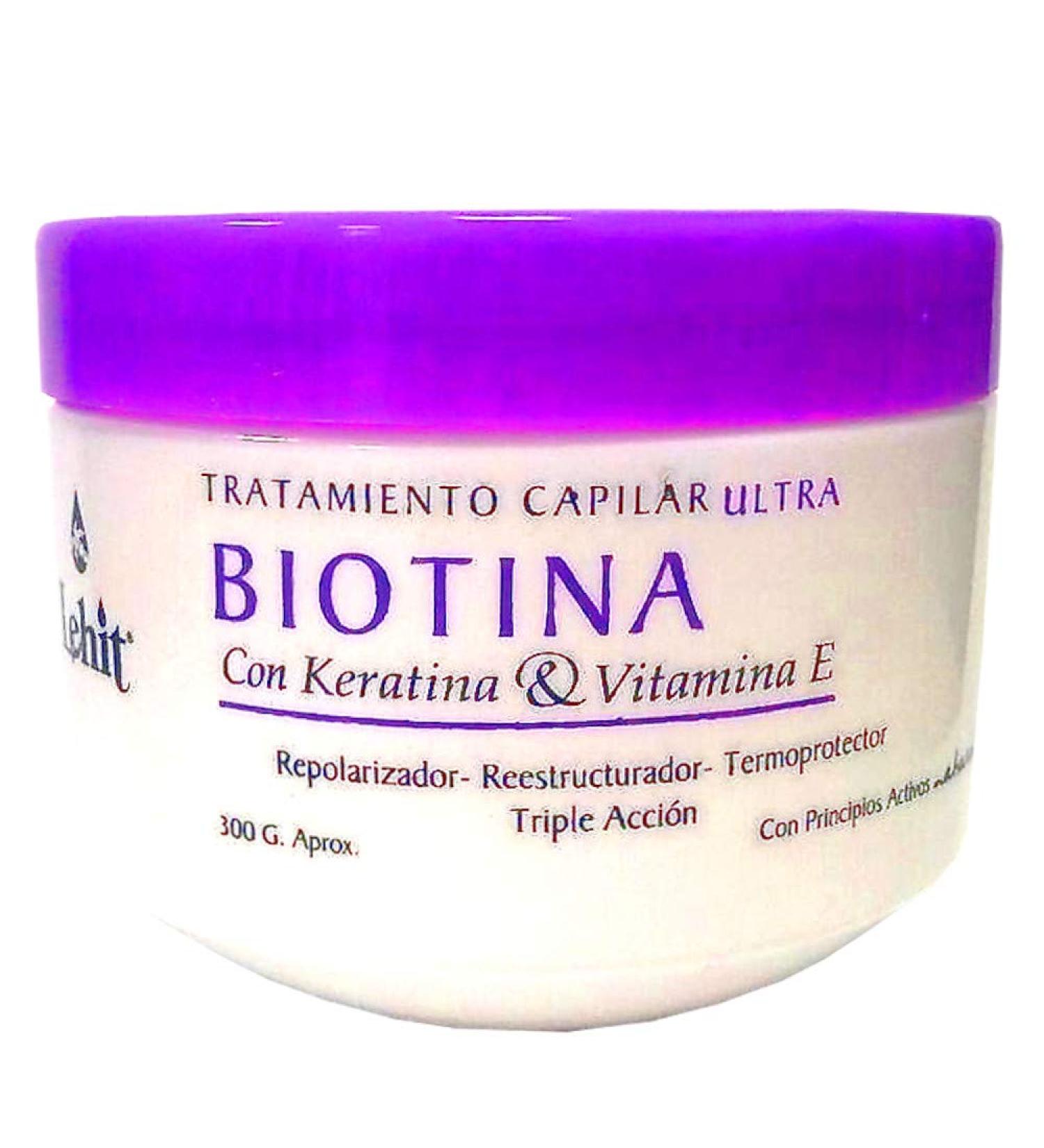 Lehit | Ultra Tratamiento Capilar BIOTINA Con Queratina y Vit E Repolarizador Reestructurador Termoprotector Triple Accion Cabello | Hair Treatment with Keratin and Vit E 10.1oz-300ml