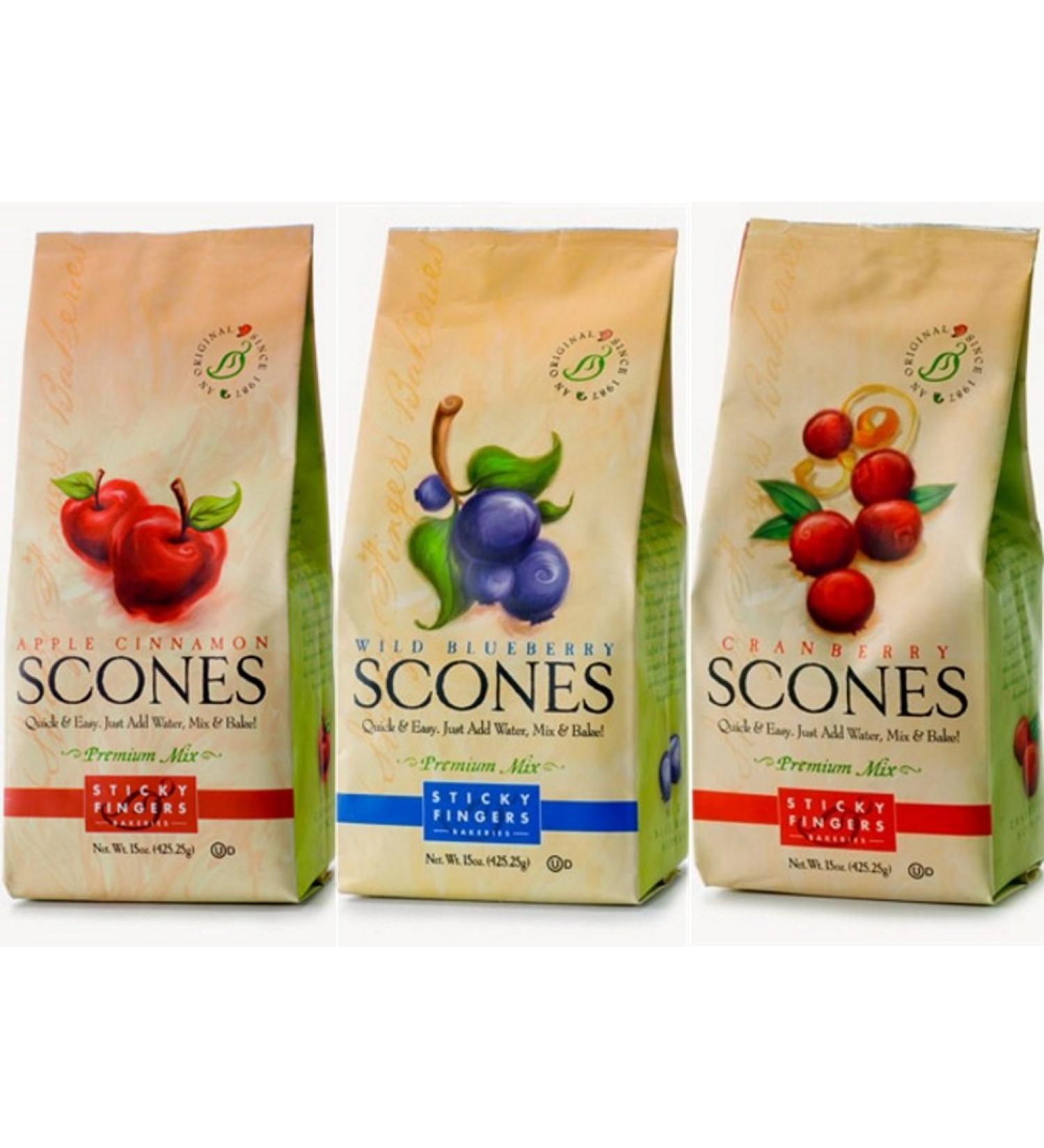 Sticky Fingers Premium All Natural Scone Mix Trio Bundle - Apple Cinnamon, Wild Blueberry, Cranberry - Buy Online on SooperMarket.com