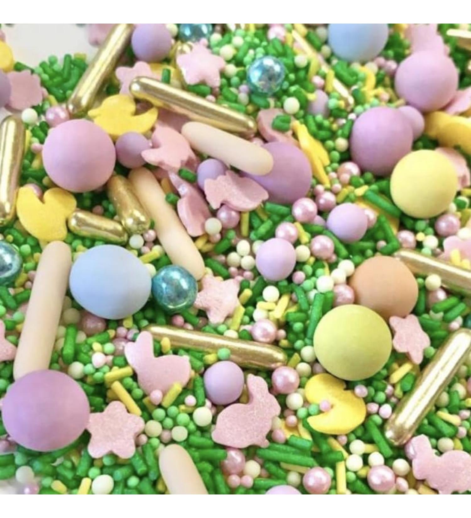 Easter sprinkles for cakes cupcake edible toppers sprinkle mix blend lilac pink yellow gold green pearls decoration baking biscuits cake topper balls chocolate balls BUNNY MEADOW - Buy Online on SooperMarket.com
