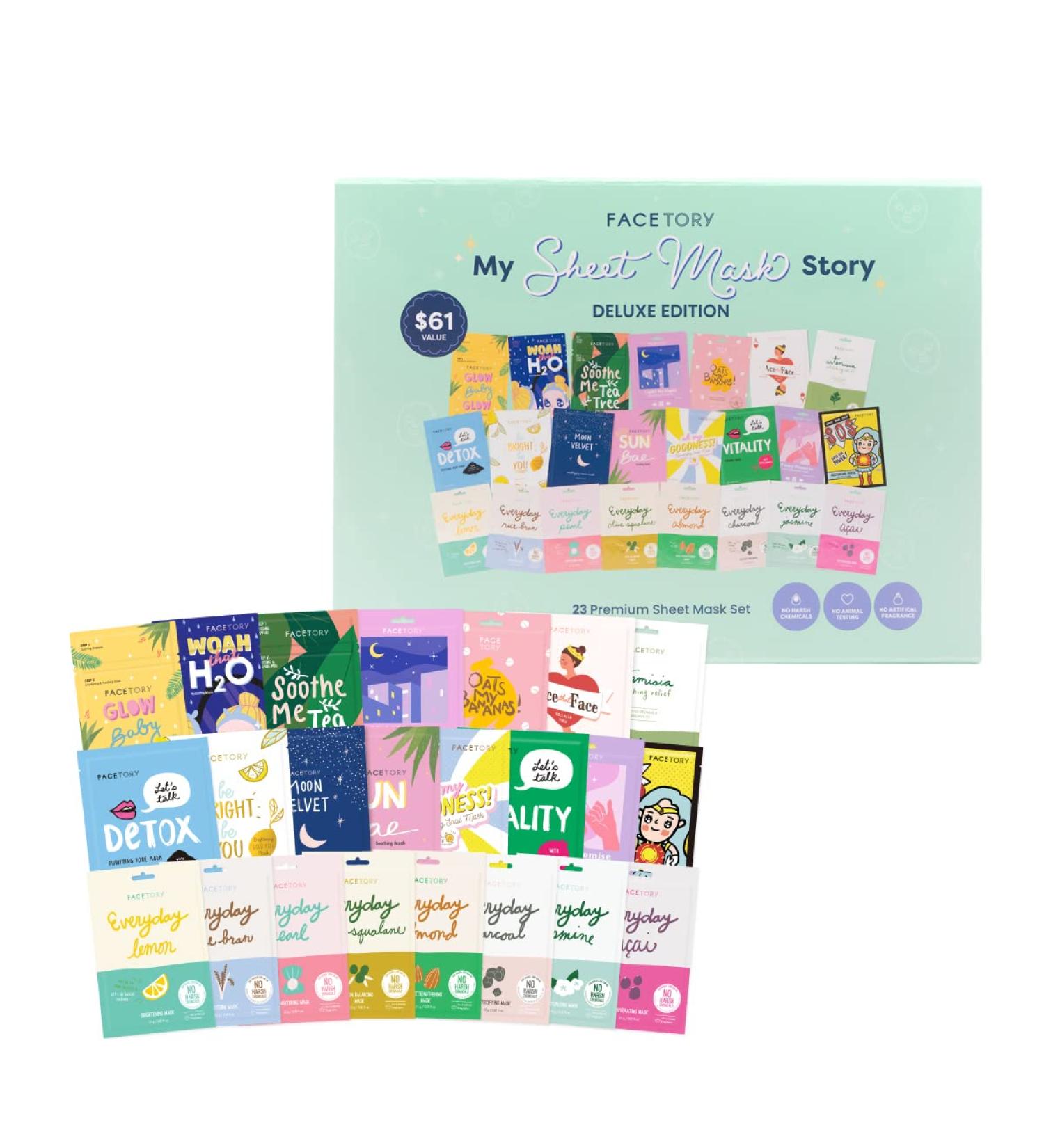Facetory 23 Sheet Mask Gift Set - Hydrating and Radiance-Boosting Masks with Aloe, Niacinamide, and Hyaluronic Acid for All Skin Types - Buy Online on SooperMarket.com
