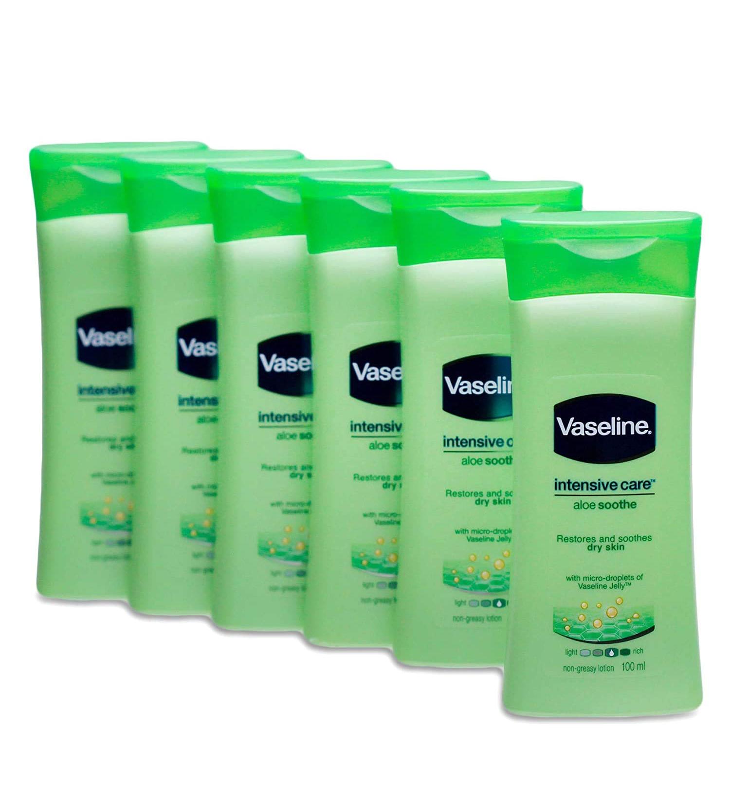 Vaseline Non Greasy Intensive Care Body Lotion Aloe Soothe 6 Travel Packs x 3.4 Fl.Oz / 100 ML (Flight Friendly Size)