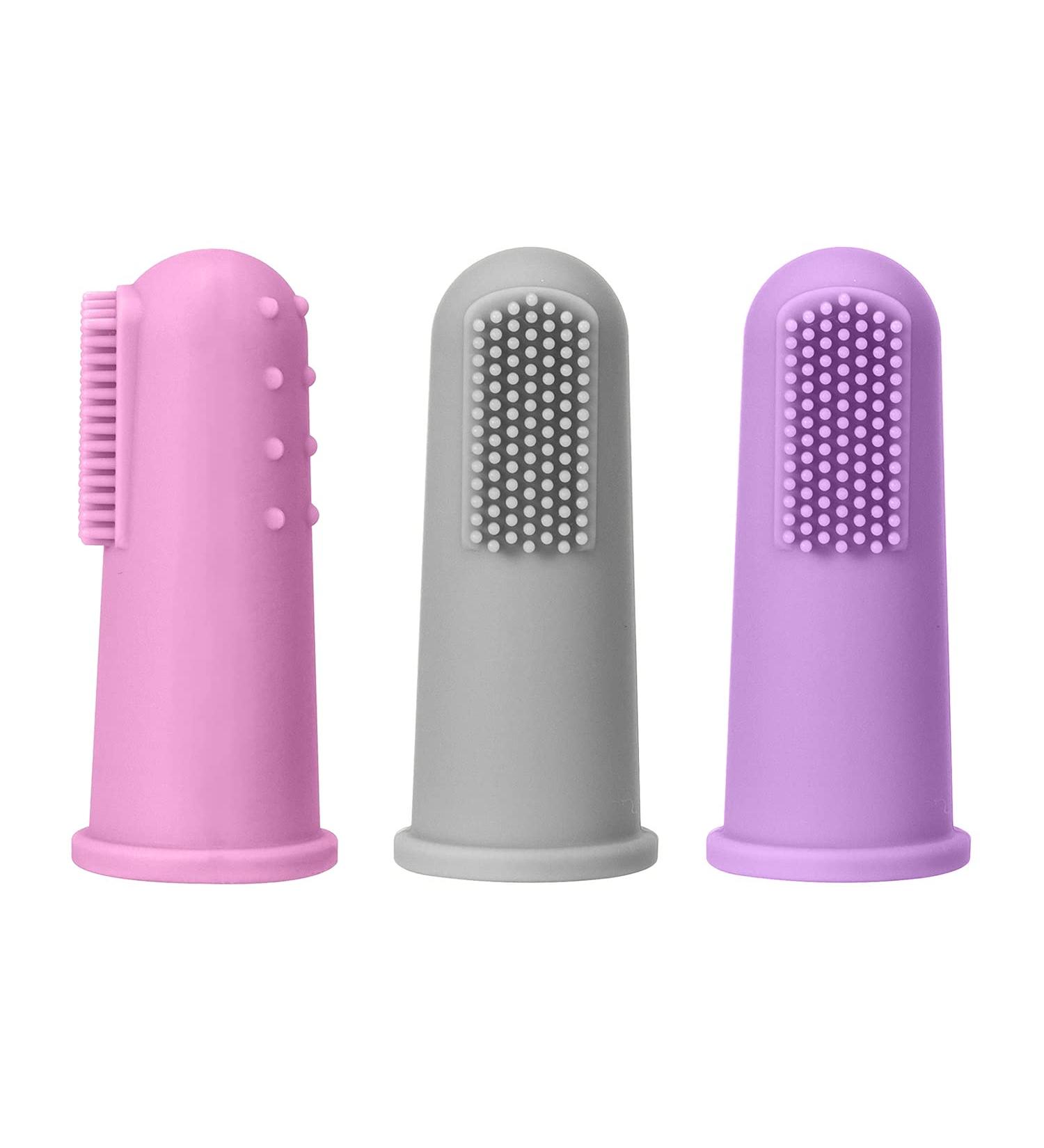 Silicone Finger Toothbrush for Toddlers and Baby Teething Massager - Gentle Oral Hygiene Training - 3 Pack (Girls) - Buy Online on SooperMarket.com