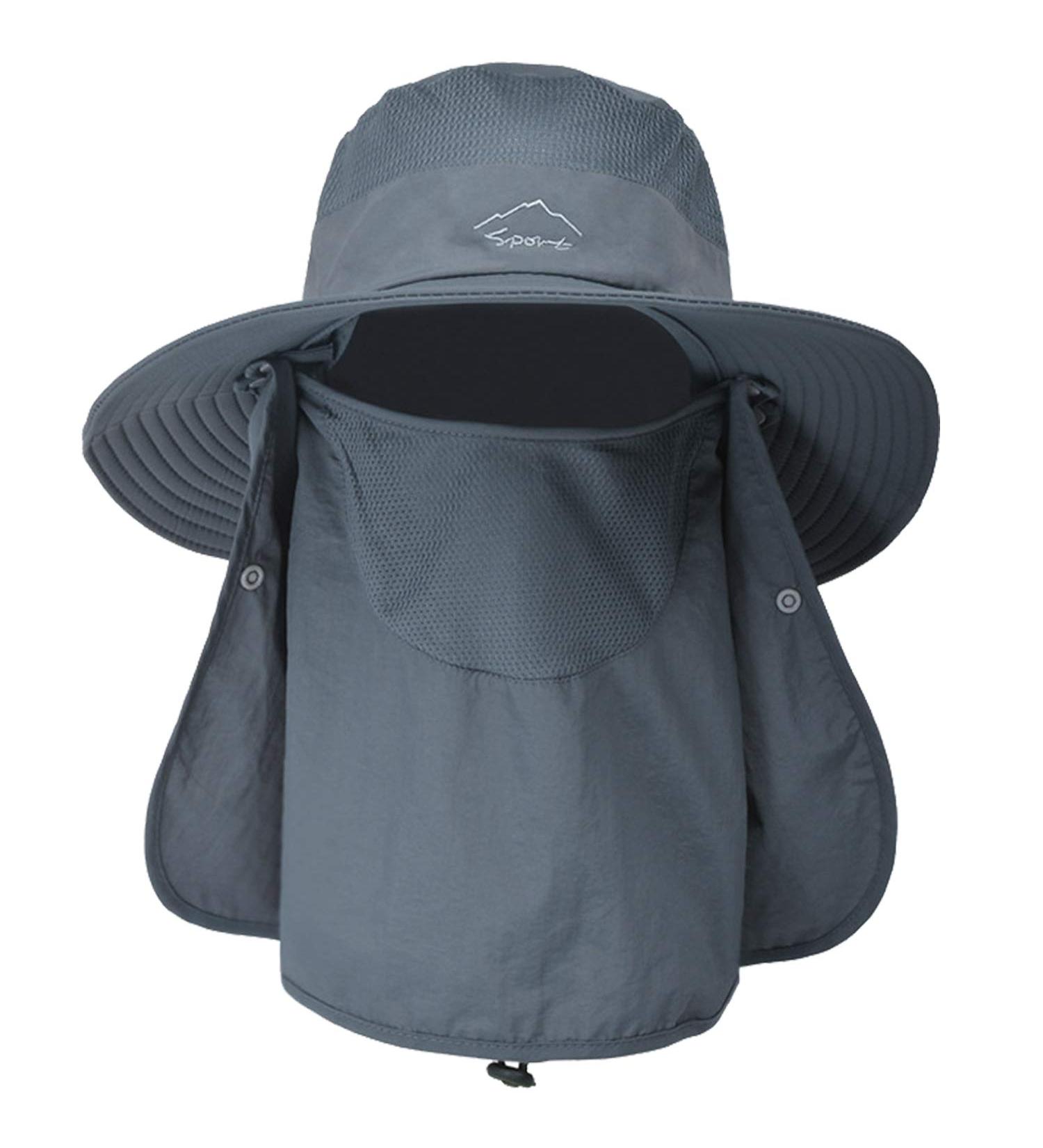 Ehsbuy Dark Gray Fischerhut for Men - Foldable Mesh Angler Safari Hat with Face Cover & Neck Flap - Ideal for Outdoor Adventures - Buy Online on SooperMarket.com