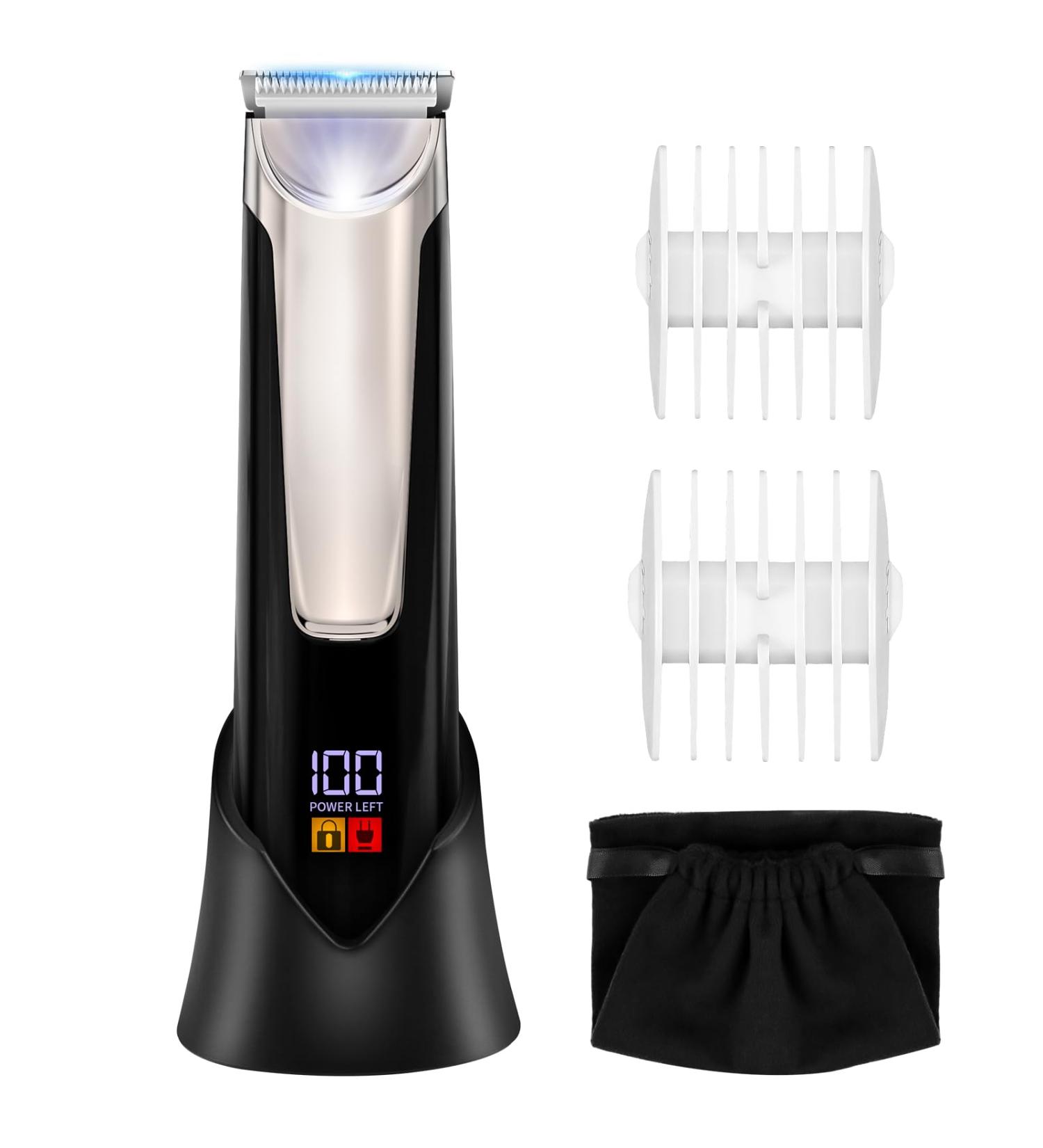 Body Hair Trimmer for Men | Waterproof Electric Groin Shaver with LED Light - Male Grooming Kit - Buy Online on SooperMarket.com