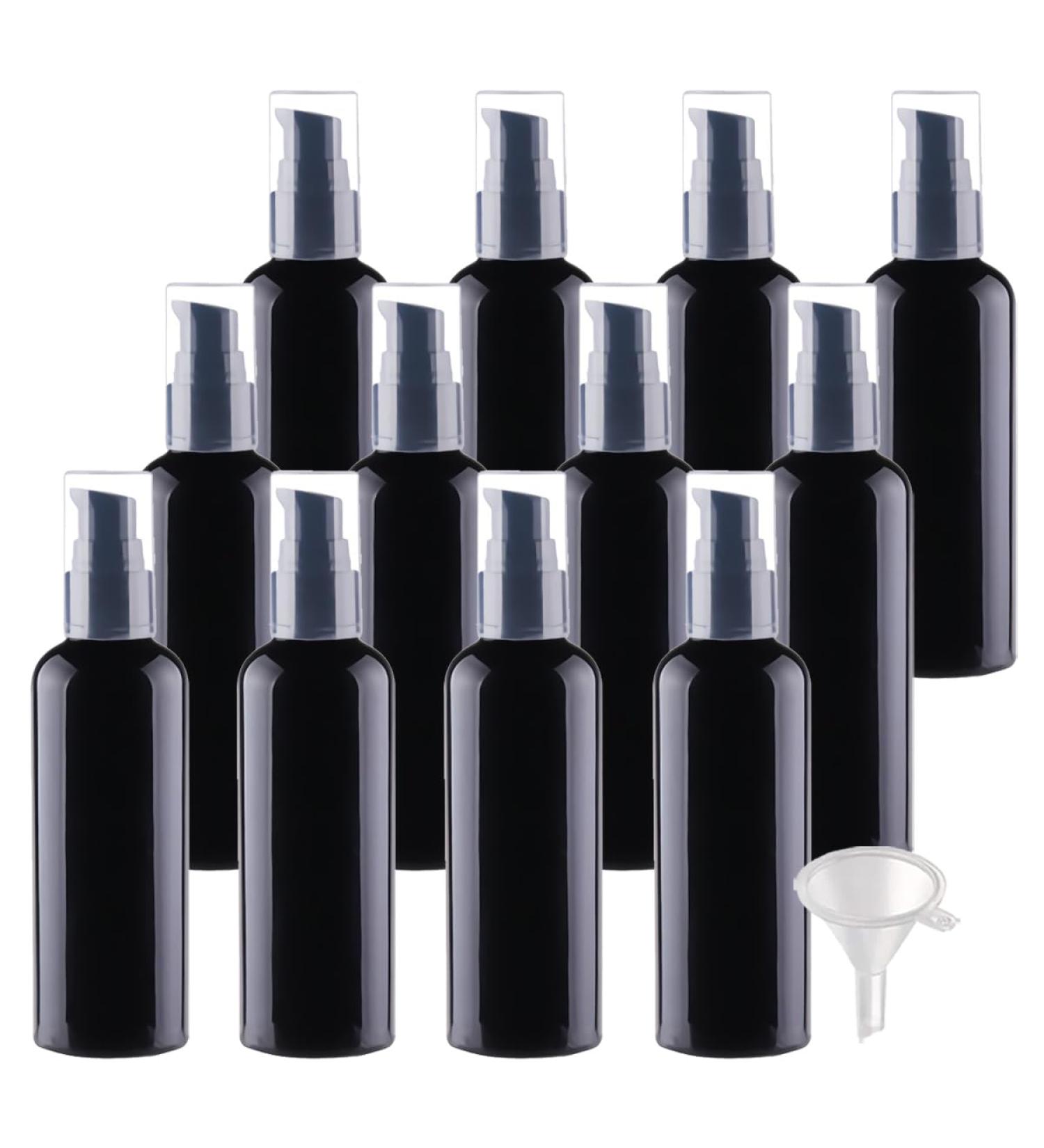 ZEOABSY 12 Pieces 100 ml Black Lotion Bottles with Black Pump 100ml Empty PET Plastic Lotion Pump Bottle Cosmetic Gel Travel Container for Cosmetic Make up Cleaning + 2 x Funnel Black 100ml - Buy Online on SooperMarket.com