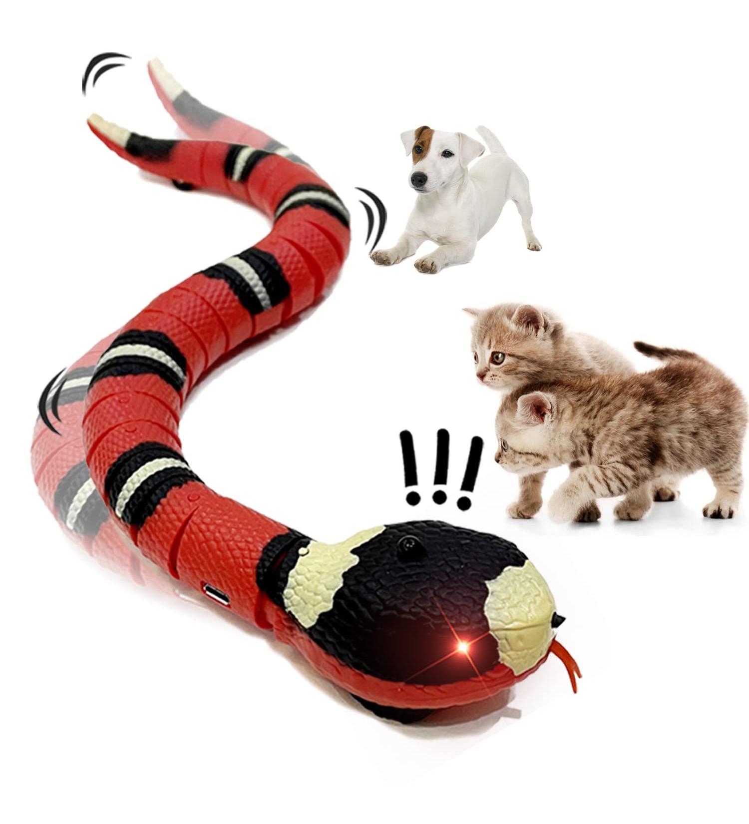 Smart Sensing Snake Cat Toy | Rechargeable & Realistic S-Shaped Moving Toy for Cats | Escape obstacles, Electro-Sensing Technology | Red - Buy Online on SooperMarket.com