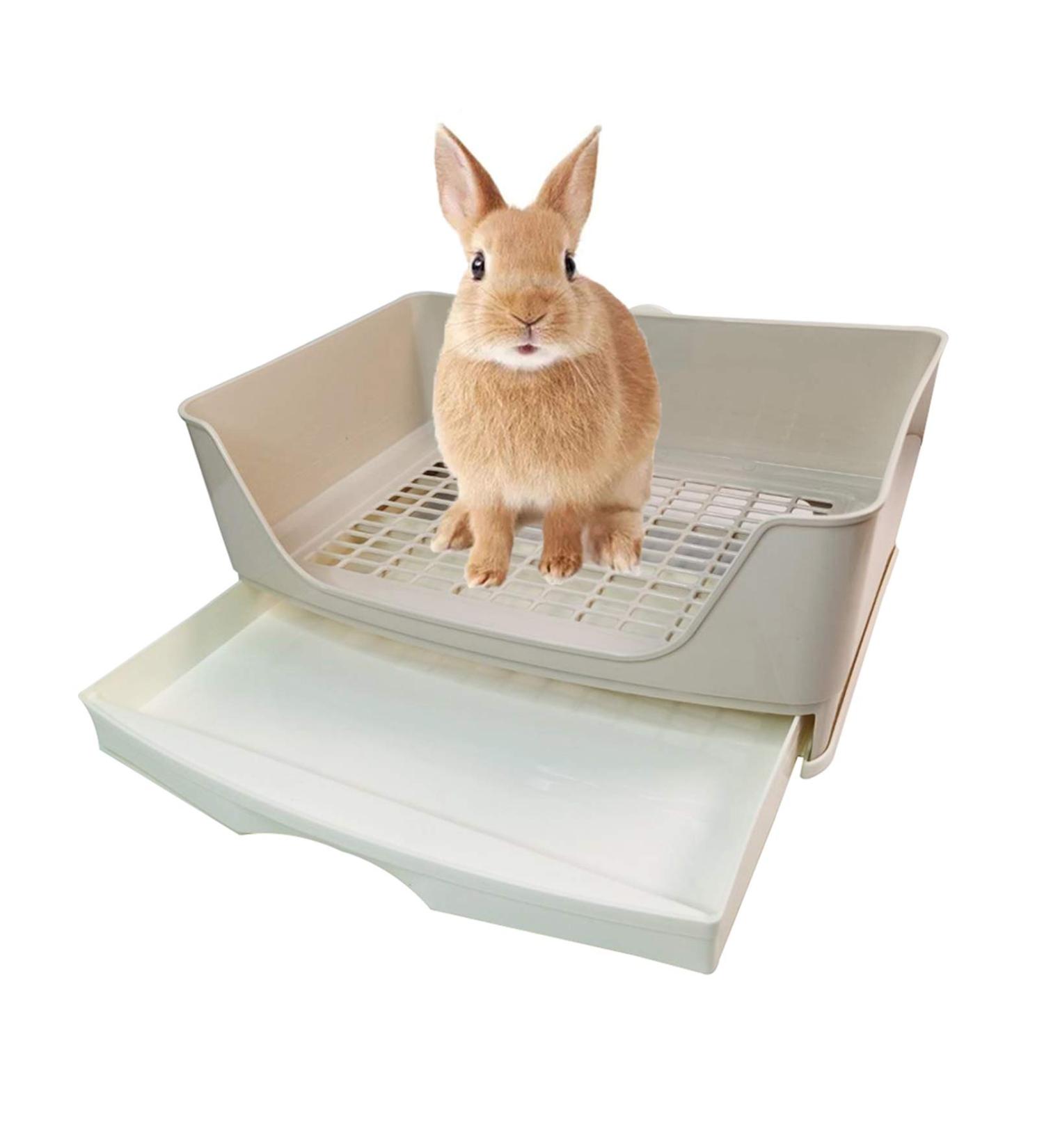 Kathson Large Rabbit Litter Box - Potty Corner Toilet with Drawer for Small Pets - Brown - Buy Online on SooperMarket.com