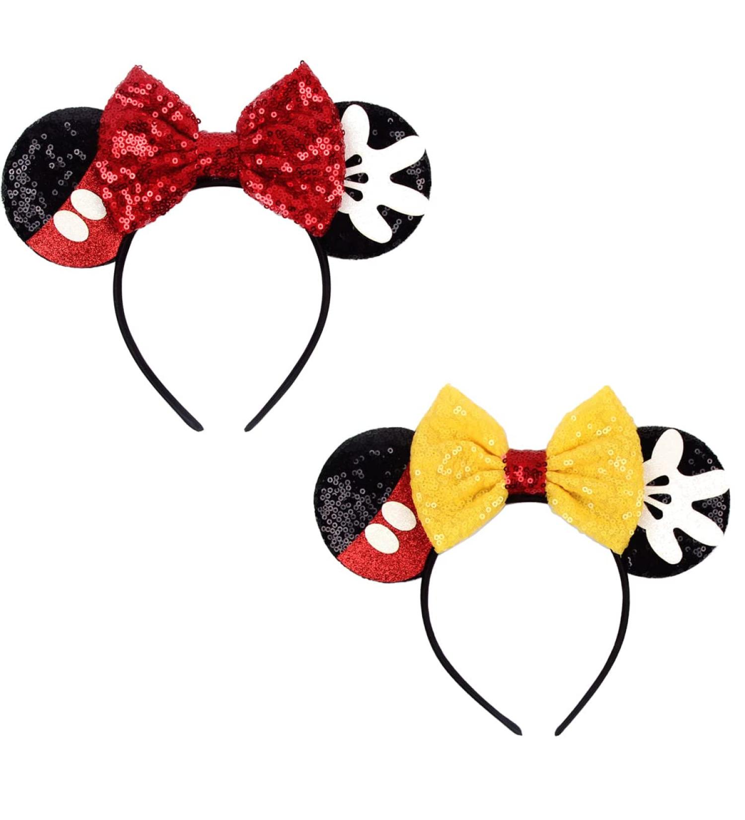 Mouse Ears Bow Headband Hair Hoop for Women Girls Glitter Mouse Ear Hair bands Hair Accessories Headdress for Christmas Party Supplies Hot Pink Princess Dress Up