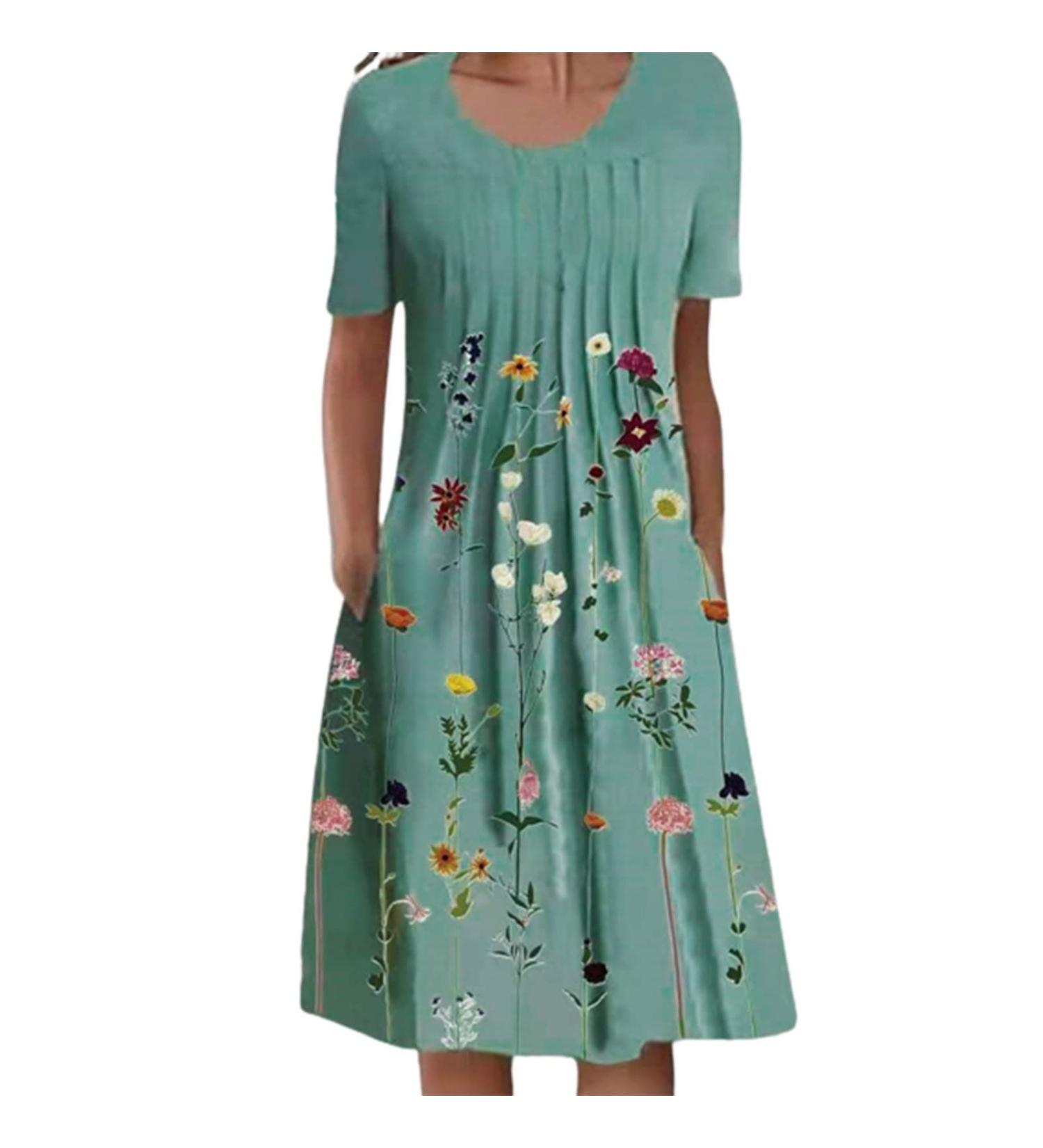 Women's Green Maxi Dress - Casual Short Sleeve Boho Sundress with Pockets (Size Small) - Buy Online on SooperMarket.com