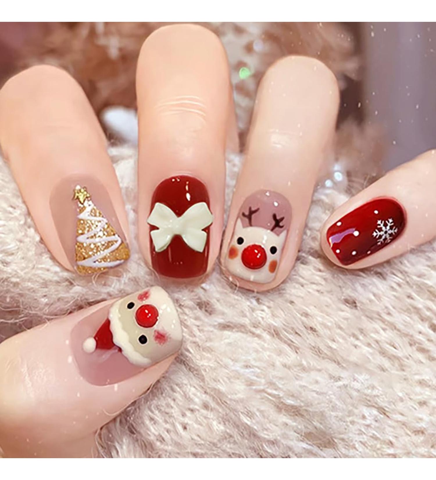 Christmas False Nails Snow Press on Nails - Antler Red Fake Nails 24pcs for Women and Girls - Buy Online on SooperMarket.com