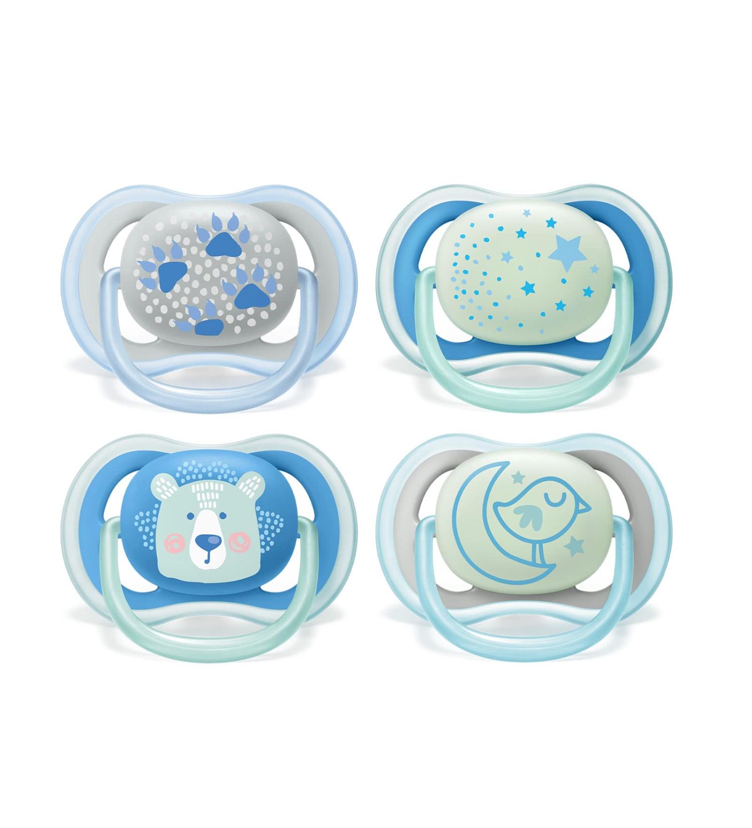 Philips Avent Ultra Air Pacifier 4-Pack - Light & Breathable - SCF376/15 - Blue/Gray Bear/Bird - 6 to 18 Months - Buy Online on SooperMarket.com