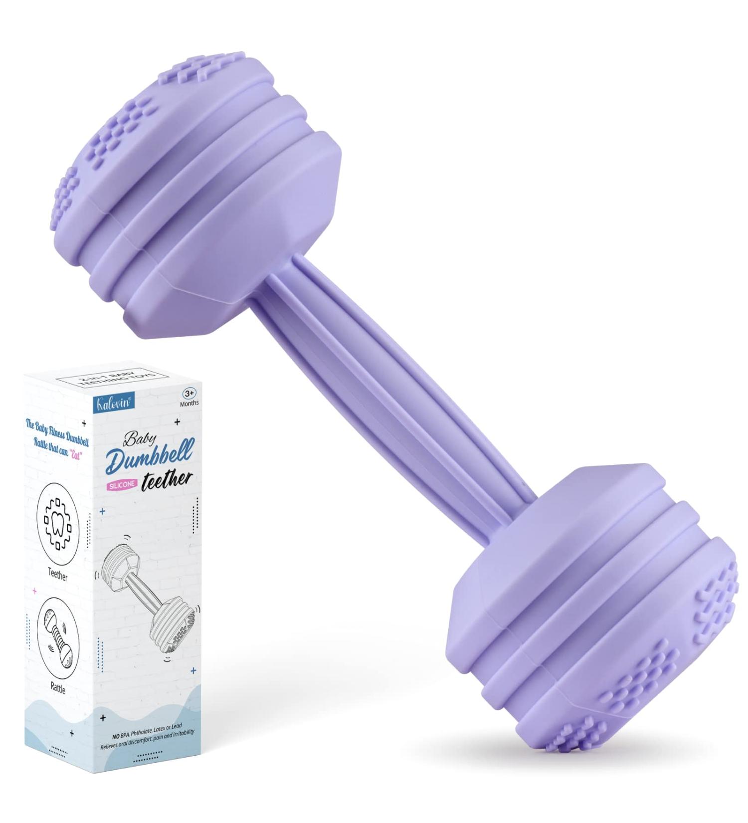 Silicone Baby Dumbbell Teether Toy - Weight Rattle Sensory Toy for Boys and Girls - Perfect Gift for Toddlers - Buy Online on SooperMarket.com