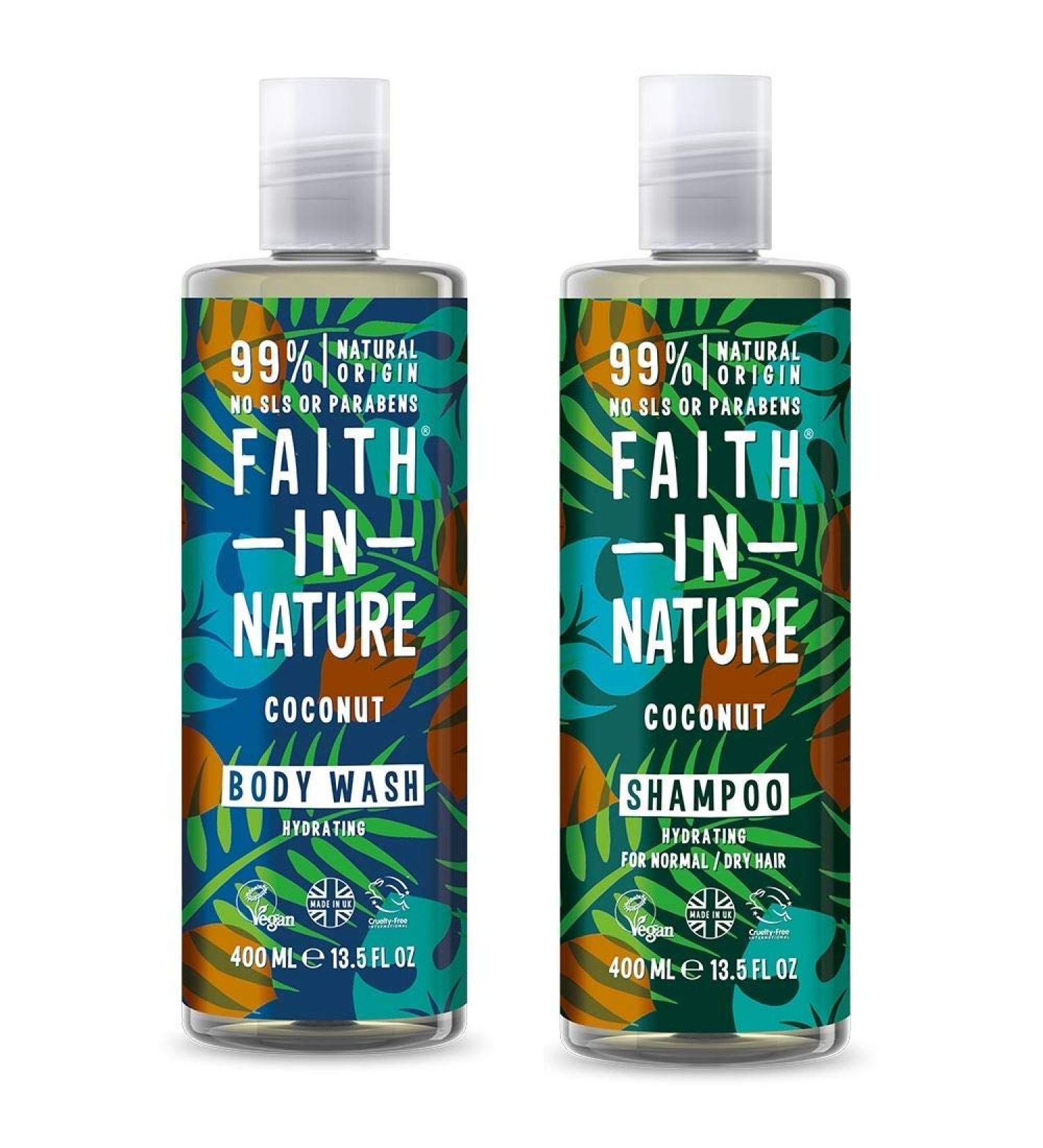 Faith In Nature Coconut Shampoo 400ml and Body Wash 400ml Hair & Body Duo | Vegan Friendly | Cruelty Free | 99% Natural Fragrance | Free From SLS or Parabens - Buy Online on SooperMarket.com