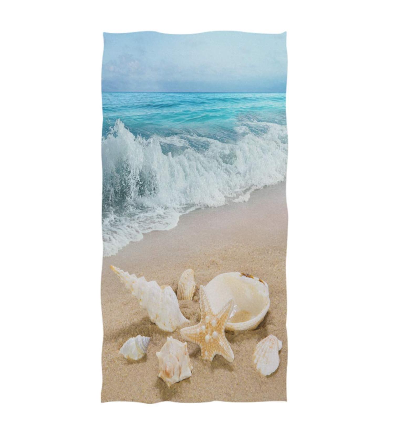 Wamika Beach Seashell Starfish Hand Towels - Ultra Soft Absorbent Bathroom Towel for Home & Gym - 16x30 - Buy Online on SooperMarket.com