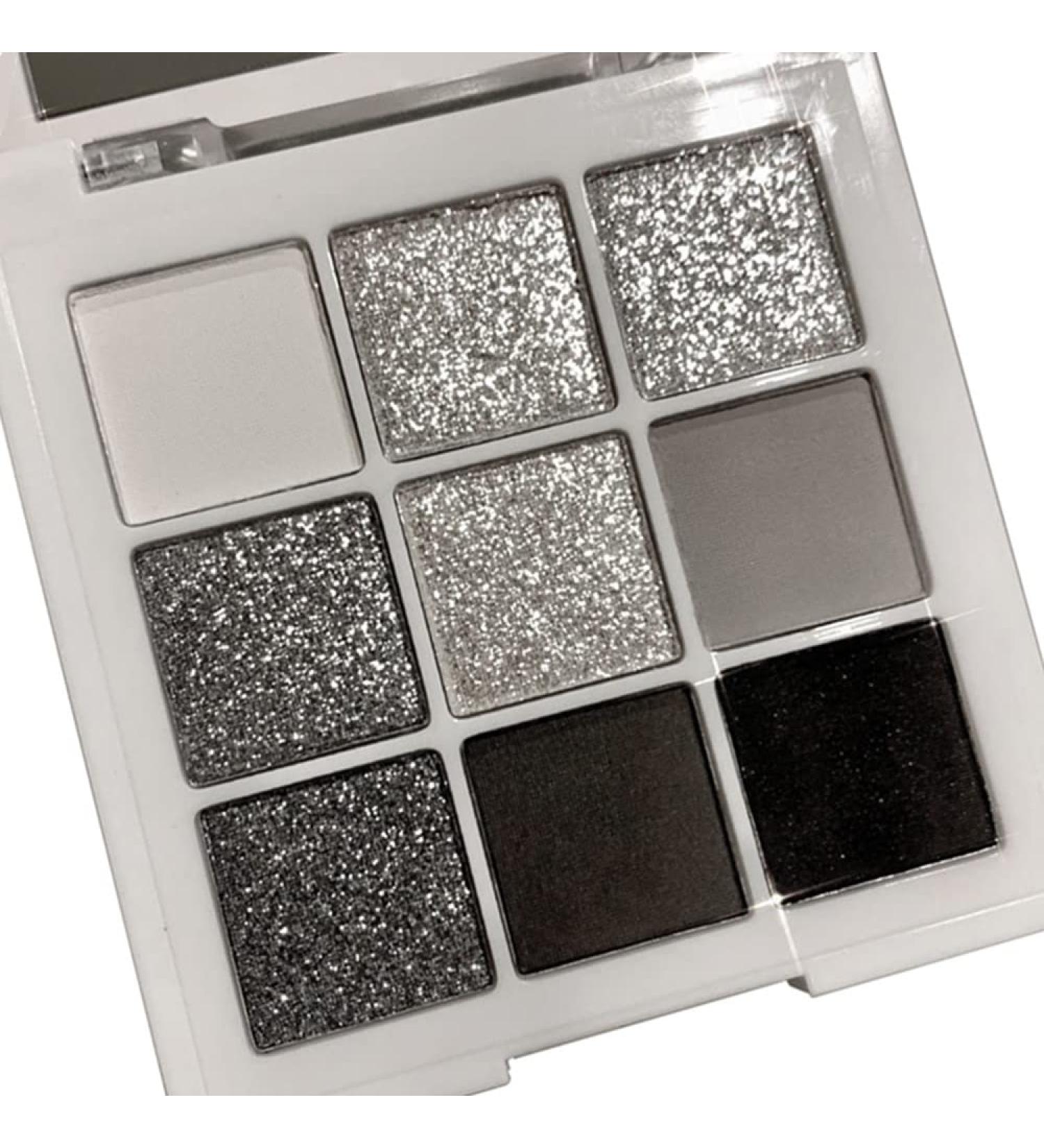 Go Ho Black Grey White Smokey Eyeshadow Palette - 9 Matte & Shimmer Shades for Waterproof Cool Daily Makeup | Prism Mirror Included - Buy Online on SooperMarket.com