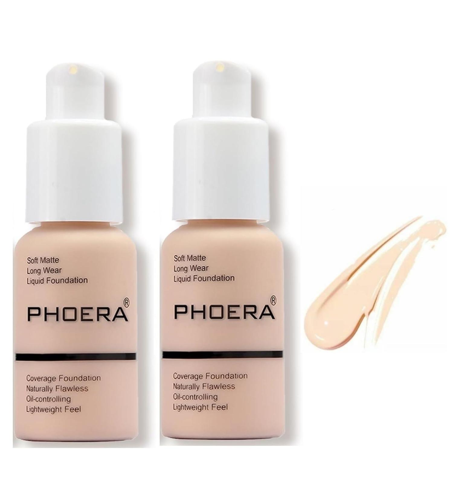Phoera Full Coverage Foundation Soft Matte Oil Control Concealer 30ml - 2PCS Porcelain Shade | Long Lasting Cream for Flawless Finish - Buy Online on SooperMarket.com