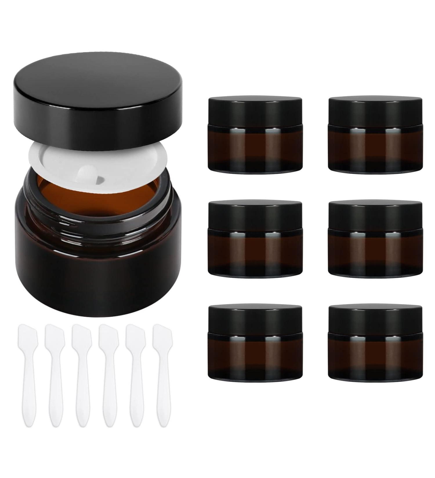 Yishik 6 Pack 30ml Amber Glass Round Jars with Black Lids 1 oz Empty Cosmetic Jars Face Cream Storage Containers for Powder Lotion Beauty Products Travel Favors Amber-1oz - Buy Online on SooperMarket.com
