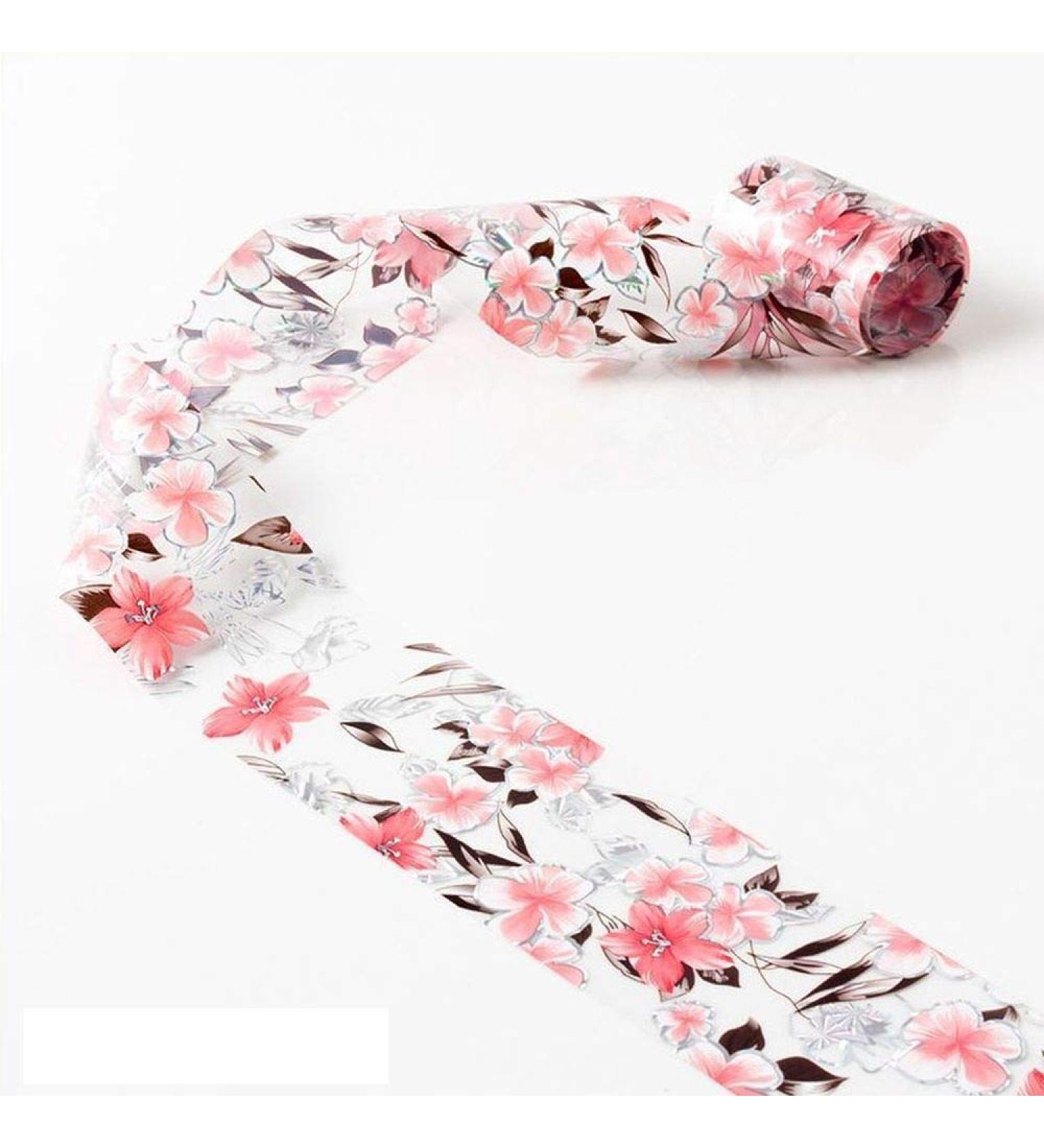 Nail art - nail foil - transfer foil - flowers in rose-natural with silver/background transparent - 1400-GL14