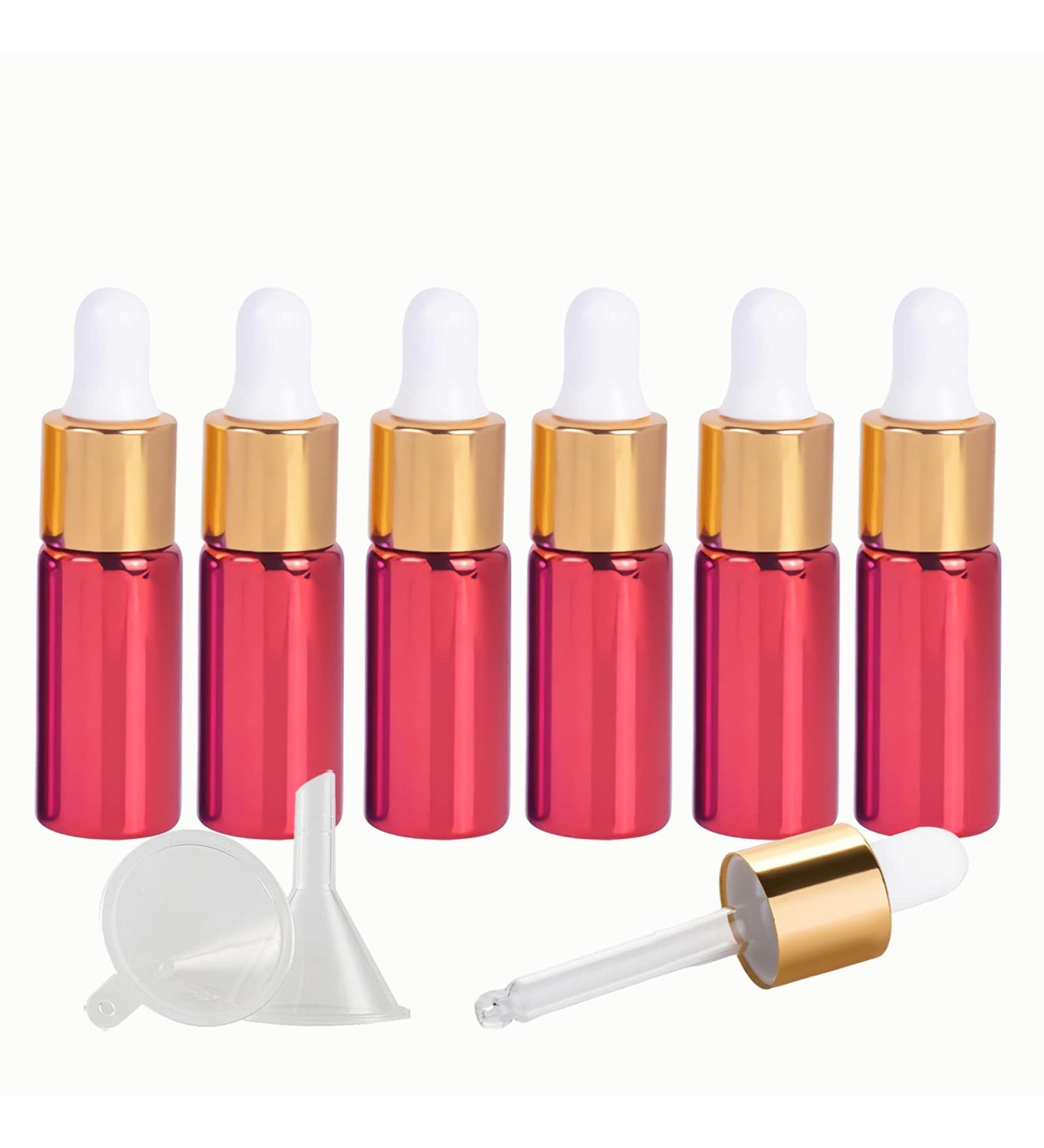Tianzd 6-Pack 5ml Chrome Red Drip Bottles with Gold Screw Cap & Glass Pipette - Perfect for Perfume & Essential Oils - Buy Online on SooperMarket.com