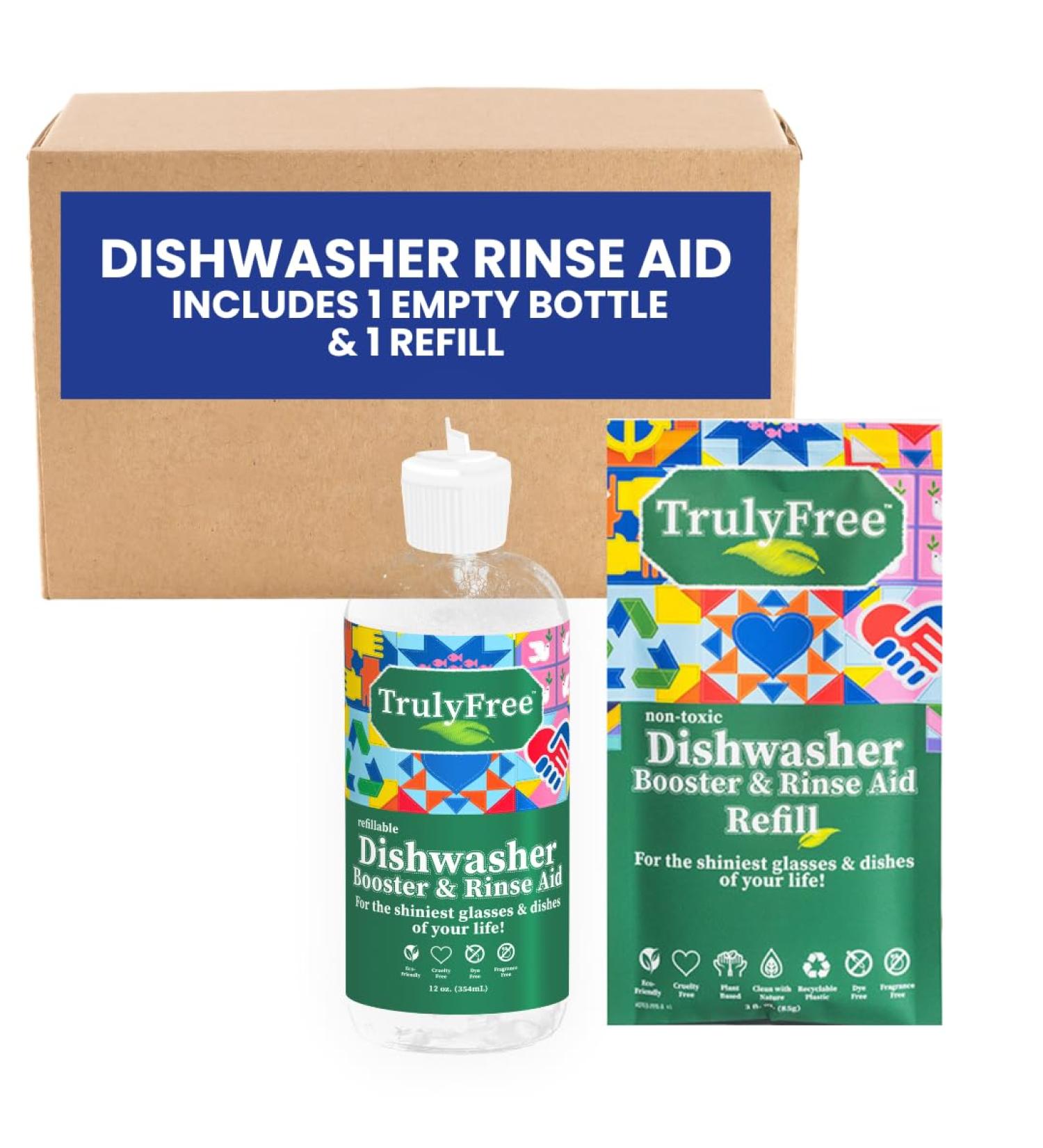 Truly Free Natural Dishwasher Booster & Rinse Aid | Non-Toxic Formula for Tough Stains & Water Spots | Reusable Bottle & Refill Starter Kit - Buy Online on SooperMarket.com