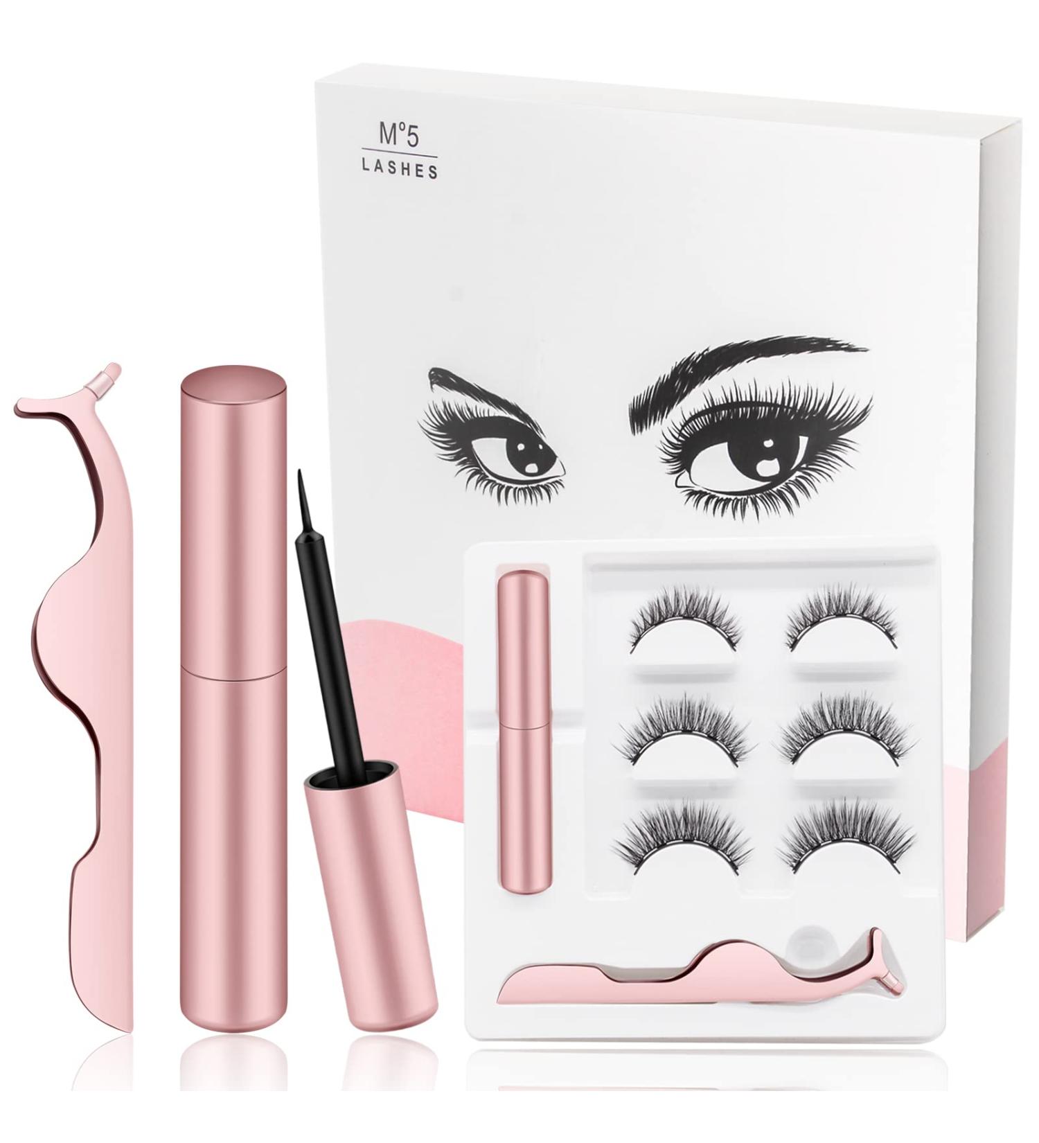 Narkysus Magnetic Eyelashes and Eyeliner Set - 3 Pairs 3D Reusable Lashes, 1 Tube Magnetic Eyeliner for Natural Mink Lashes - Long Lasting Magnetic Eyelashes - Pack of 1 - Buy Online on SooperMarket.com