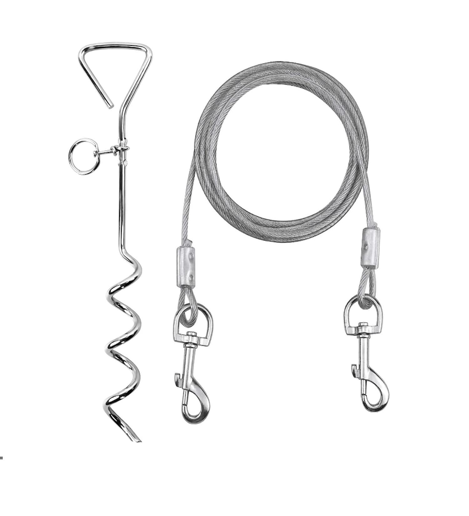 10ft Dog Tie Out Cable with 15" Spiral Ground Stake Spike for Small to Medium Dogs Up to 60 lbs for Playing Camping Outdoor Yard and Backyard in Ground (White) - Buy Online on SooperMarket.com