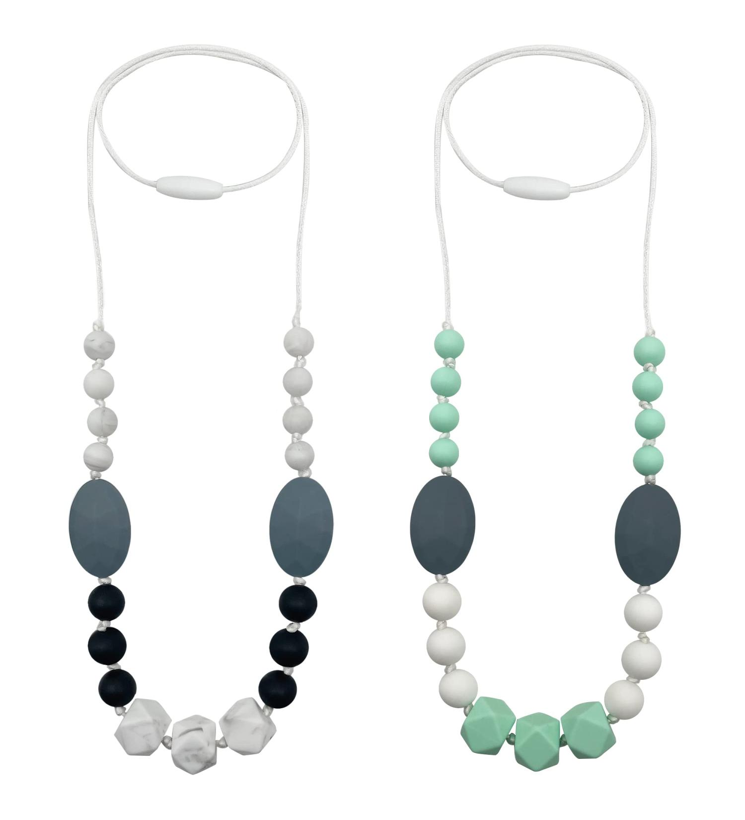 2 Pack Silicone Baby Teething Necklace Set for Mom - Sensory Chew Necklaces for Kids - Teether Toys for Boys and Girls - Reduce Anxiety - Nursing Necklace - Buy Online on SooperMarket.com