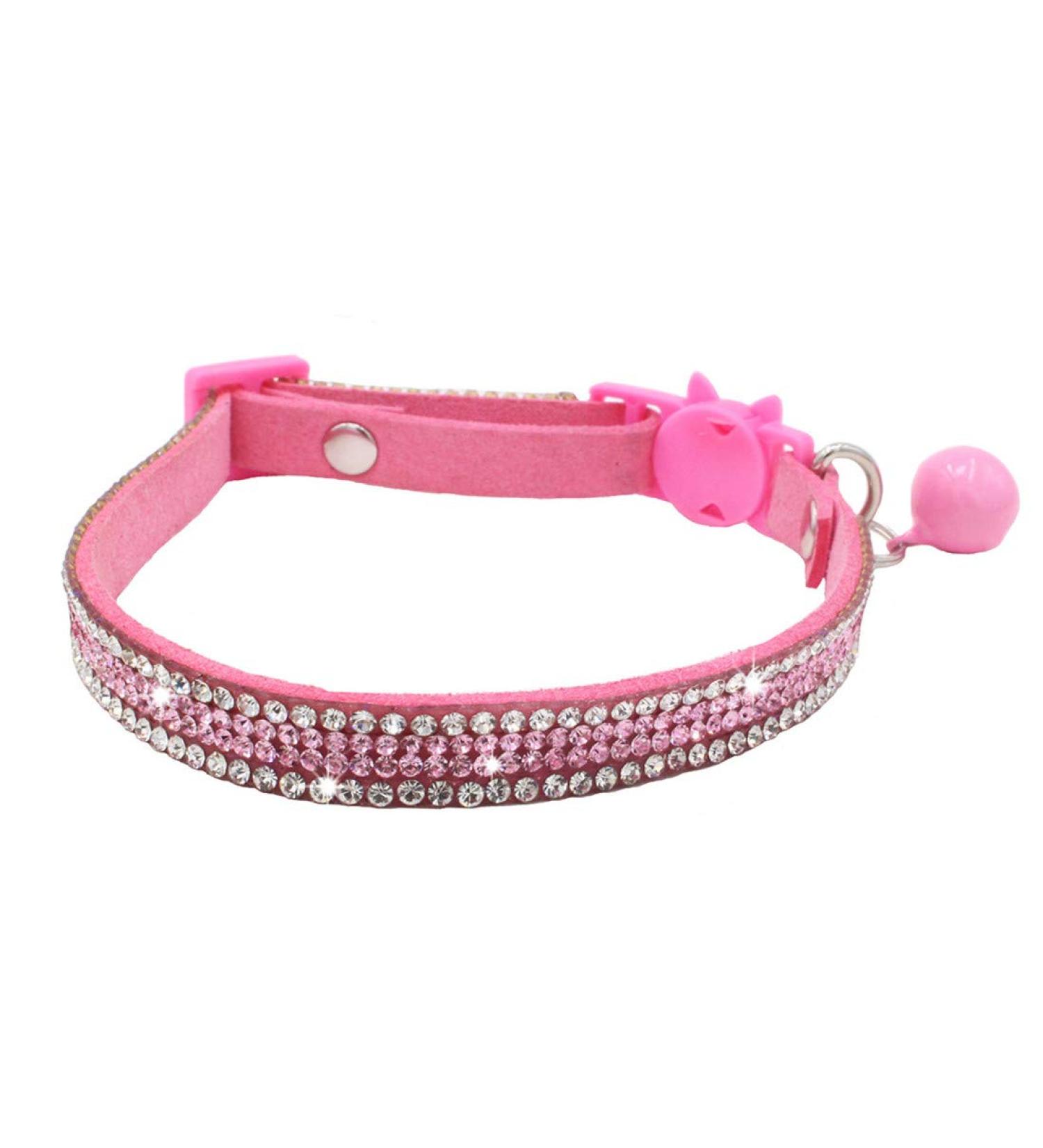THAIN Basic Adjustable Cat Collar with Bling Diamond, Breakaway and Bell - Pink for Kitten Girls and Boys - Buy Online on SooperMarket.com