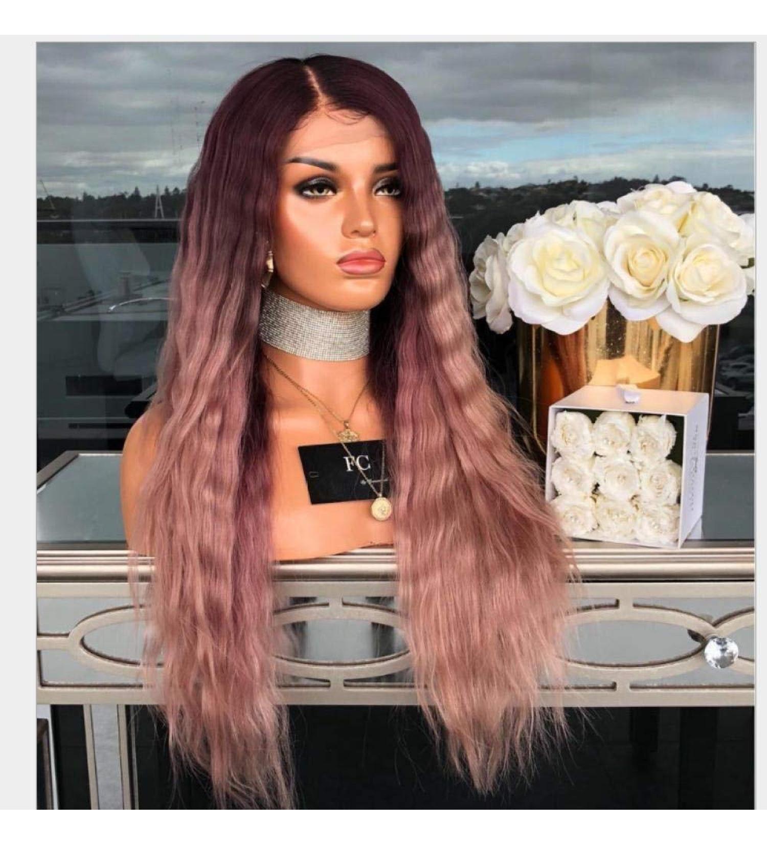 Shop BGHJUE Pink Long Roll Lace Front Wig | Brazilian Straight Human Hair - Pre-Plucked Hairline with Baby Hair - Buy Online on SooperMarket.com