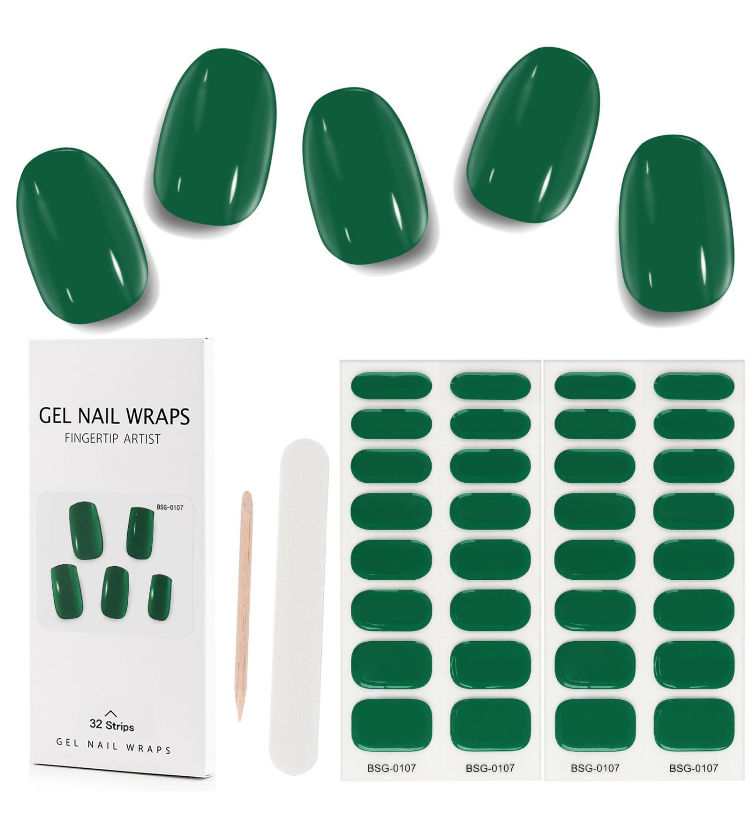 Kalolary 32PCS Green Gel Nail Polish Strips | Waterproof Adhesive Nail Art Stickers | UV/LED Lamp Required - Buy Online on SooperMarket.com